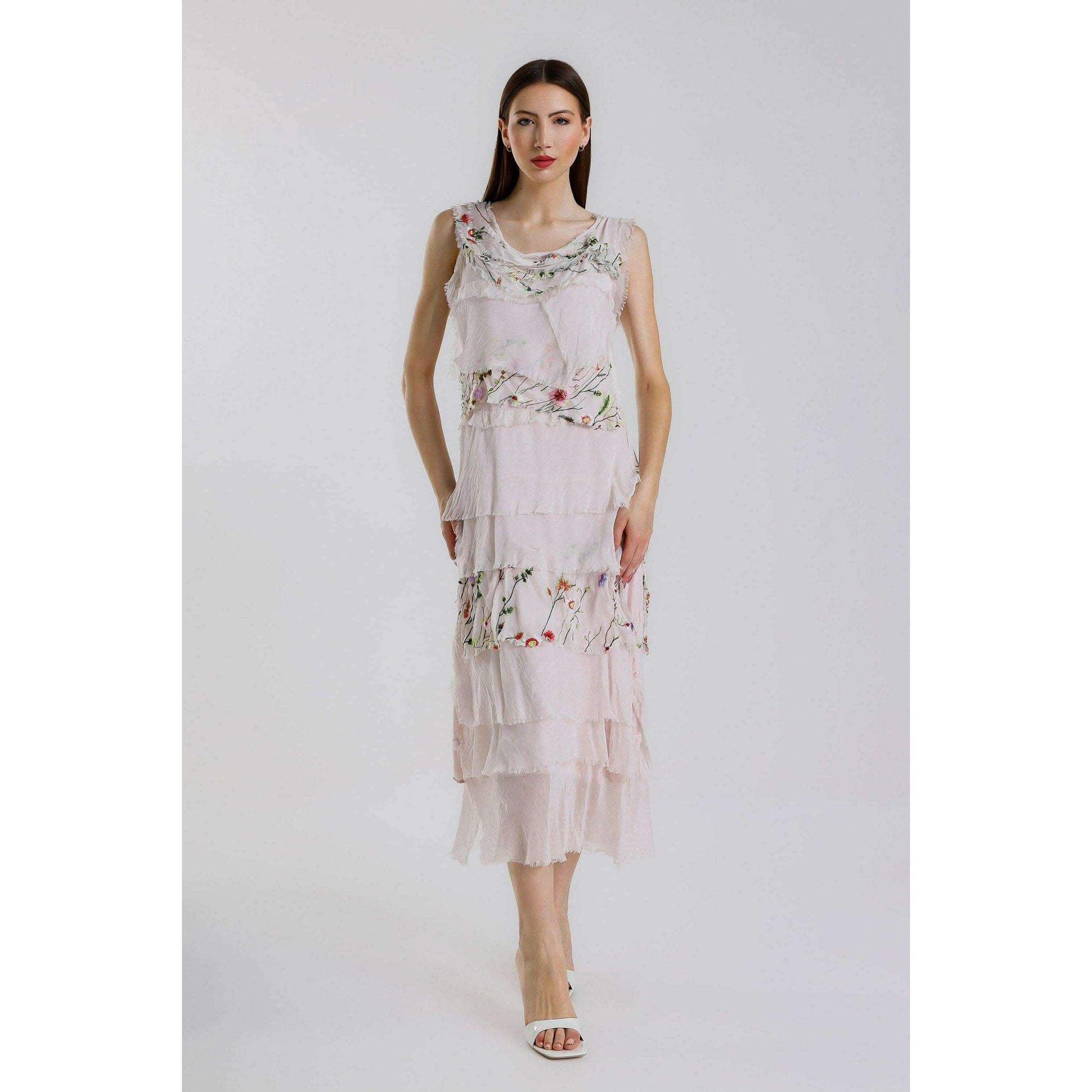 [TINA Stephens Italy/Tees By Tina - Embroidered Aleena Silk Maxi Ruffle Dress (DT215E): 672 Fuchsia / One Size], [], [TINA Stephens Italy/Tees By Tina], [Plum Bottom].