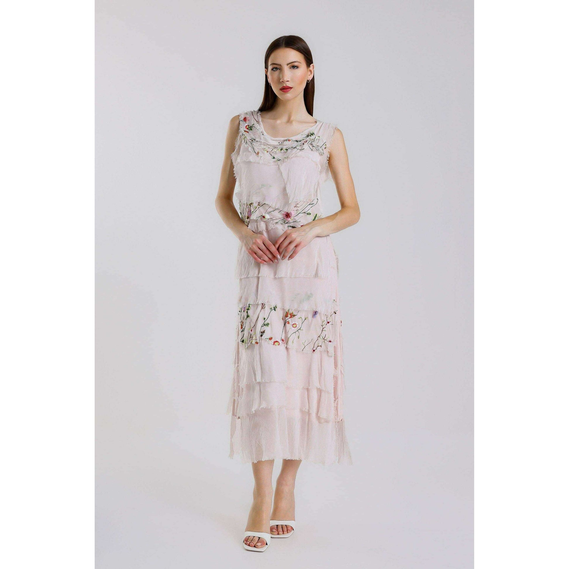 [TINA Stephens Italy/Tees By Tina - Embroidered Aleena Silk Maxi Ruffle Dress (DT215E): 672 Fuchsia / One Size], [], [TINA Stephens Italy/Tees By Tina], [Plum Bottom].