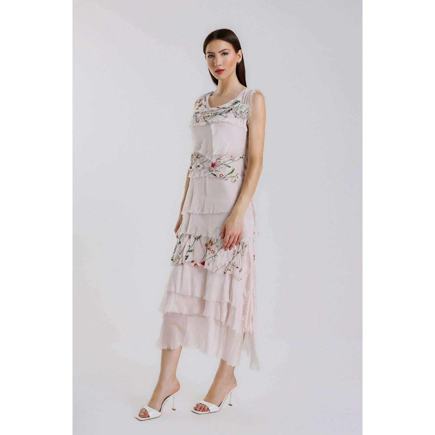 [TINA Stephens Italy/Tees By Tina - Embroidered Aleena Silk Maxi Ruffle Dress (DT215E): 672 Fuchsia / One Size], [], [TINA Stephens Italy/Tees By Tina], [Plum Bottom].