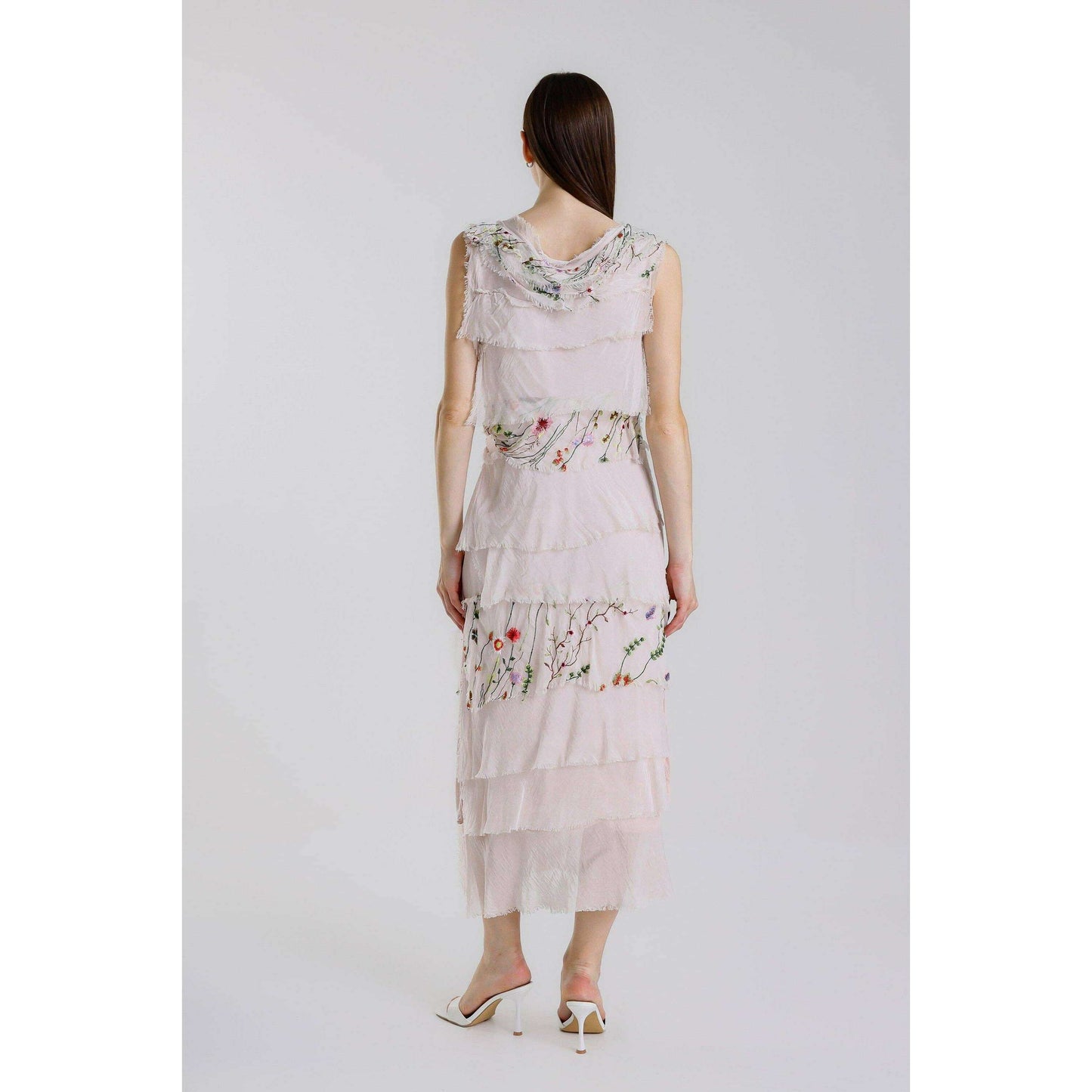 [TINA Stephens Italy/Tees By Tina - Embroidered Aleena Silk Maxi Ruffle Dress (DT215E): 672 Fuchsia / One Size], [], [TINA Stephens Italy/Tees By Tina], [Plum Bottom].