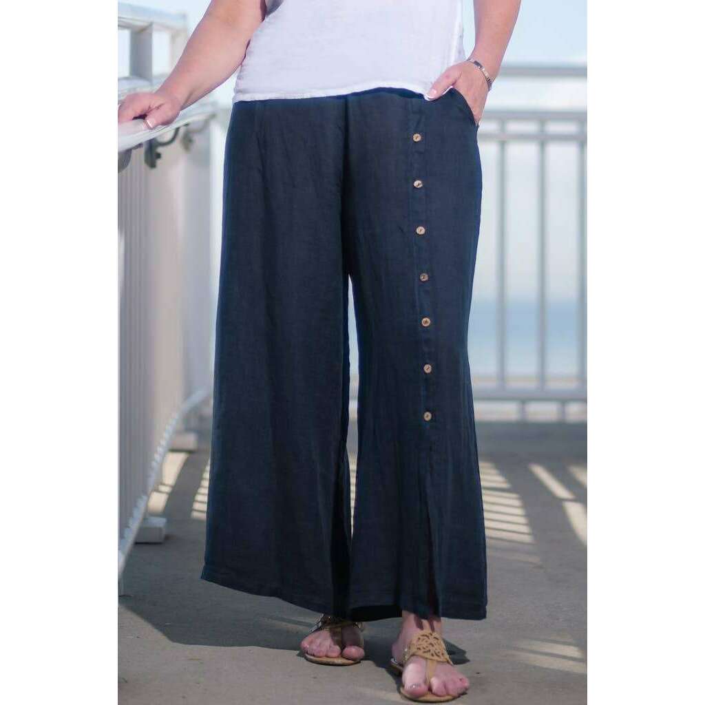 [TINA Stephens Italy/Tees By Tina - Gracelynn Button Linen Pant (PL135): 210 Taupe], [], [TINA Stephens Italy/Tees By Tina], [Plum Bottom].