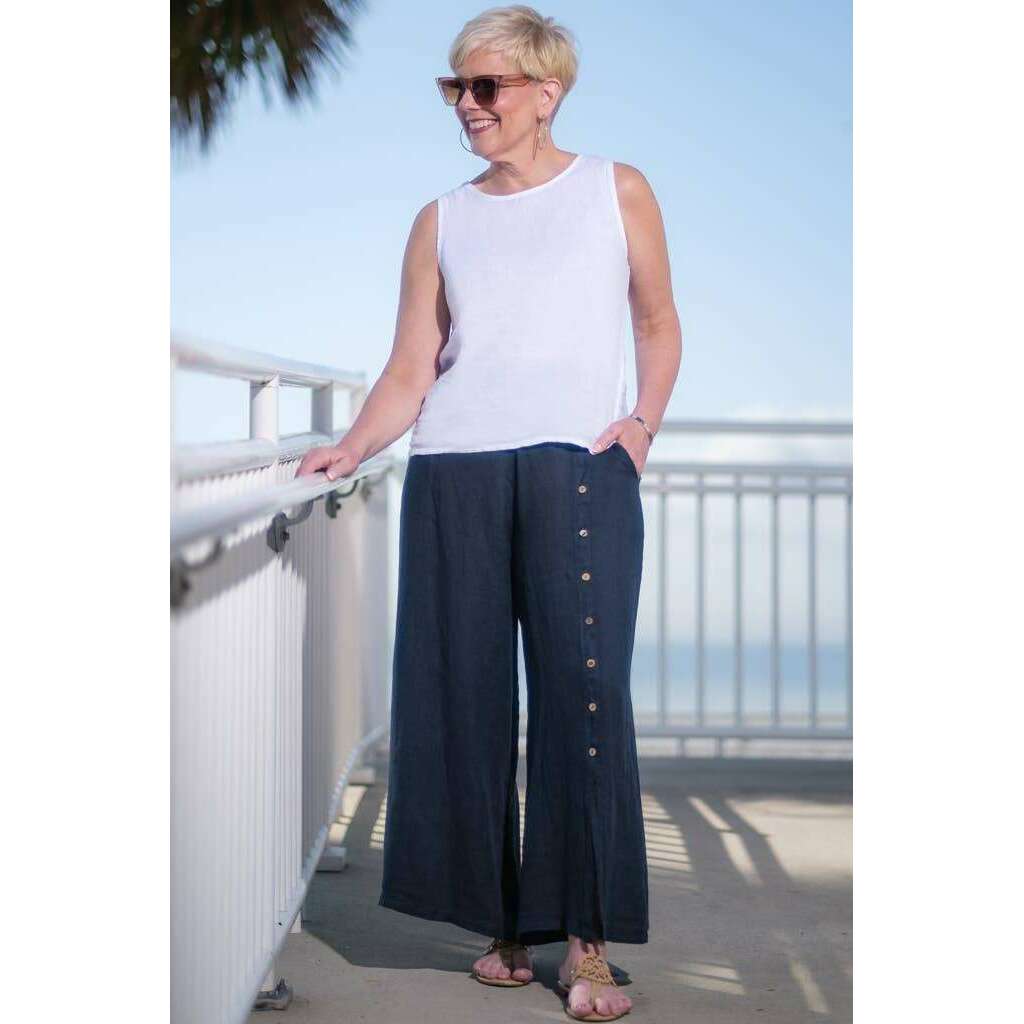 [TINA Stephens Italy/Tees By Tina - Gracelynn Button Linen Pant (PL135): 210 Taupe], [], [TINA Stephens Italy/Tees By Tina], [Plum Bottom].