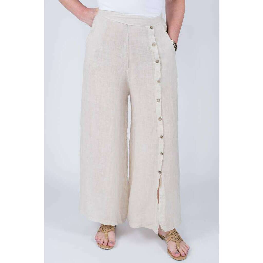 [TINA Stephens Italy/Tees By Tina - Gracelynn Button Linen Pant (PL135): 210 Taupe], [], [TINA Stephens Italy/Tees By Tina], [Plum Bottom].
