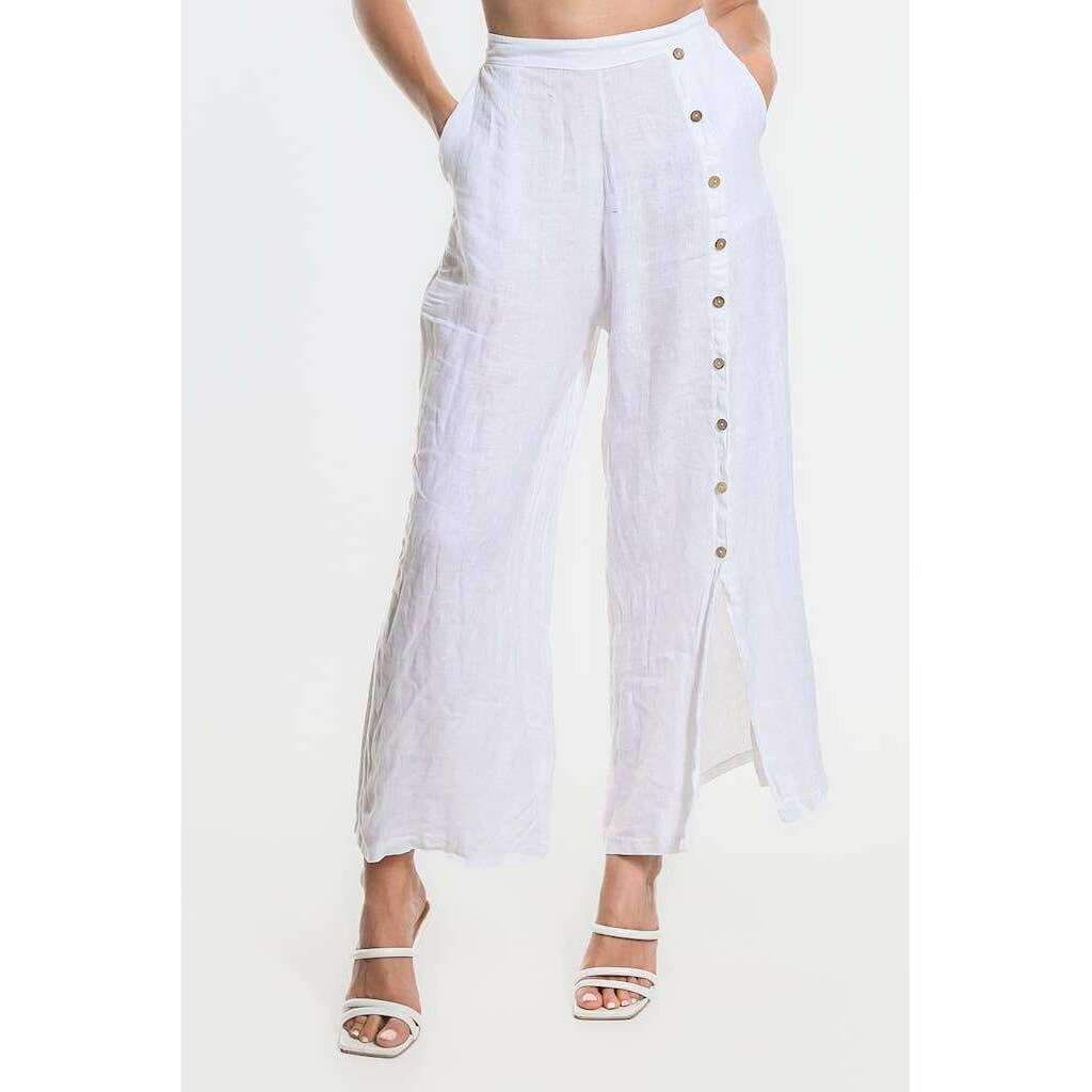 [TINA Stephens Italy/Tees By Tina - Gracelynn Button Linen Pant (PL135): 210 Taupe], [], [TINA Stephens Italy/Tees By Tina], [Plum Bottom].