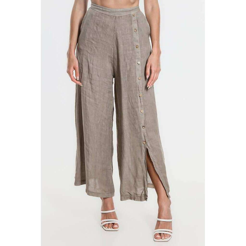 [TINA Stephens Italy/Tees By Tina - Gracelynn Button Linen Pant (PL135): 210 Taupe], [], [TINA Stephens Italy/Tees By Tina], [Plum Bottom].