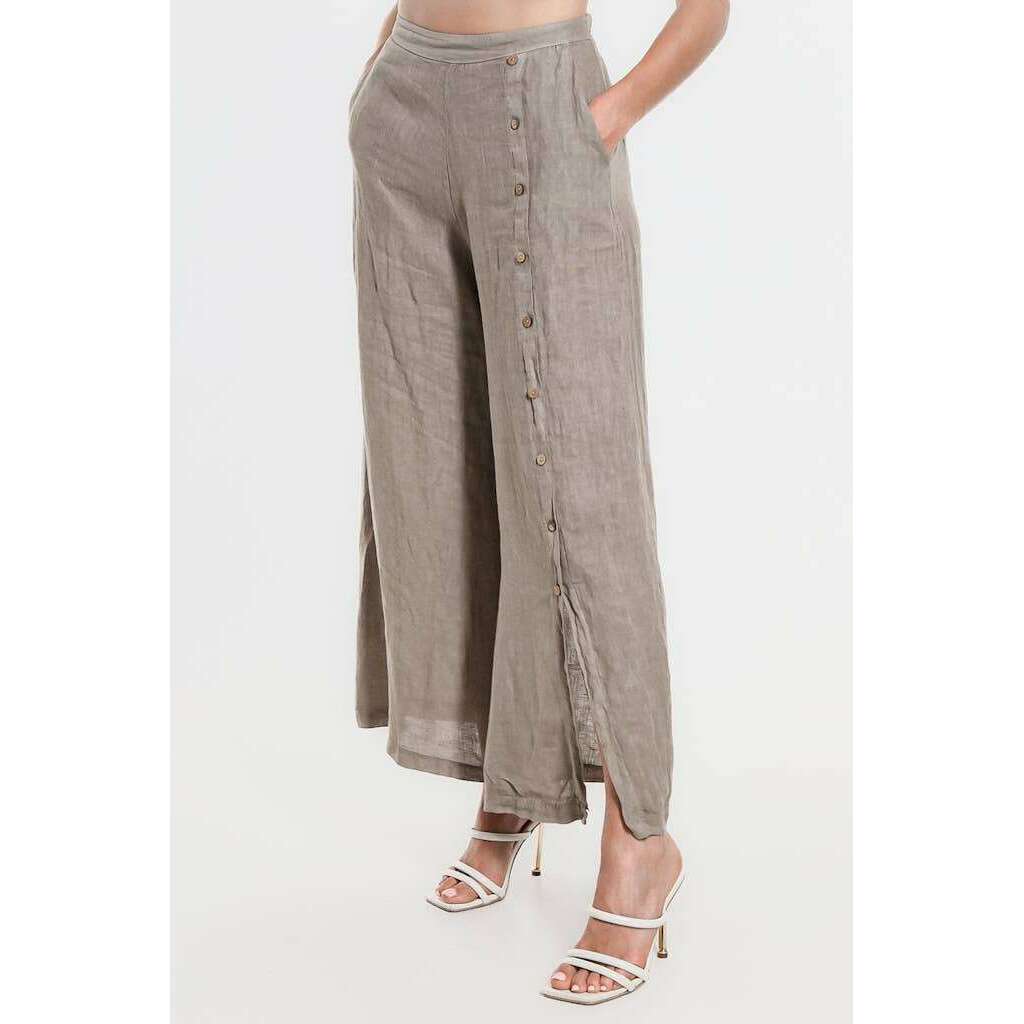 [TINA Stephens Italy/Tees By Tina - Gracelynn Button Linen Pant (PL135): 210 Taupe], [], [TINA Stephens Italy/Tees By Tina], [Plum Bottom].