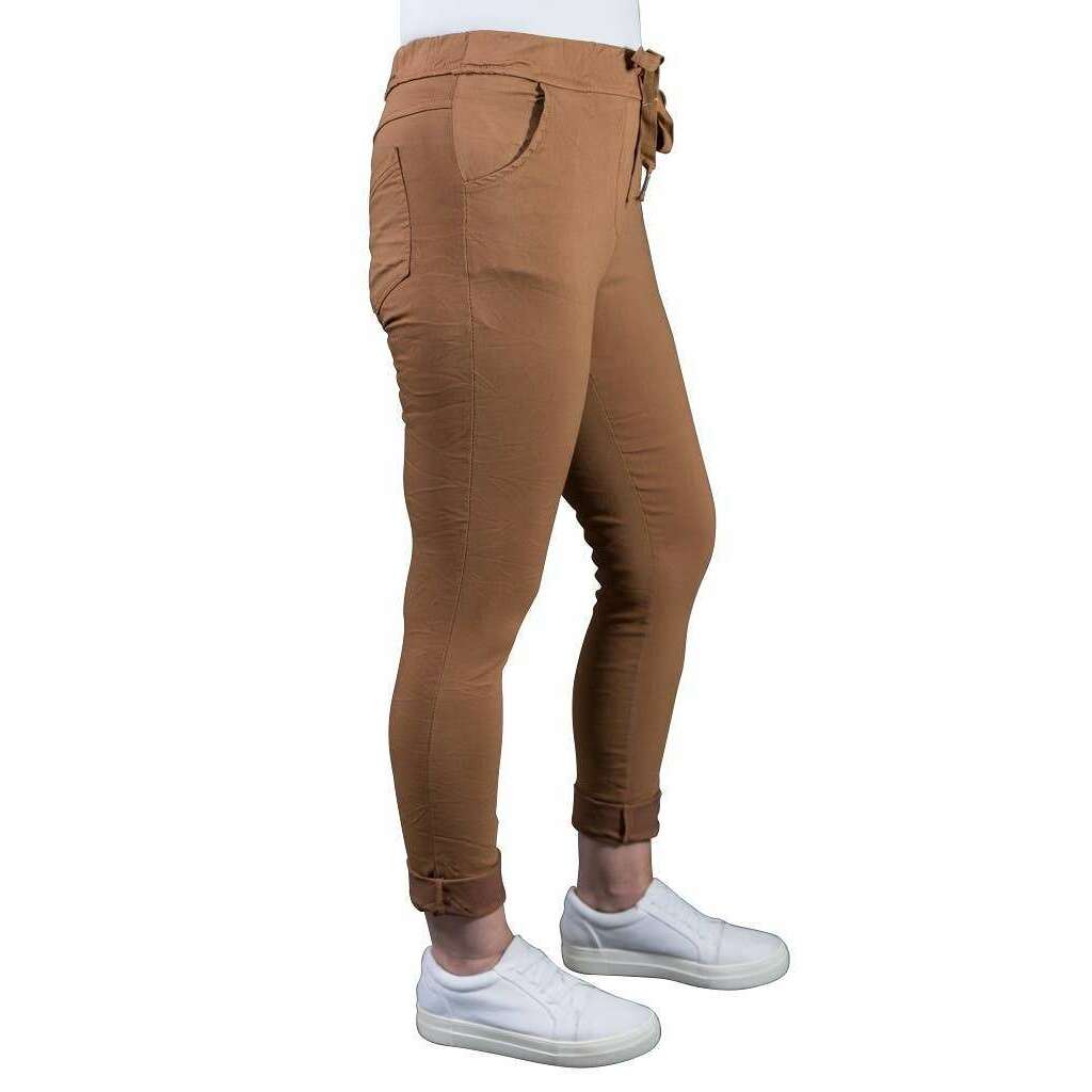 [TINA Stephens Italy/Tees By Tina - Haley Stretch Tie Waist Pant (PL119): 100 White / One Size], [], [TINA Stephens Italy/Tees By Tina], [Plum Bottom].
