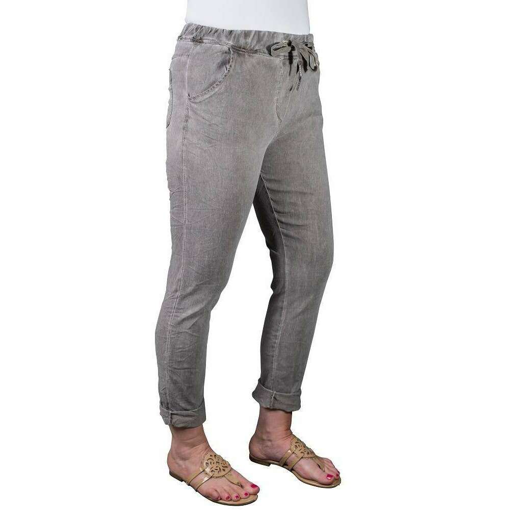 [TINA Stephens Italy/Tees By Tina - Haley Stretch Tie Waist Pant (PL119): 100 White / One Size], [], [TINA Stephens Italy/Tees By Tina], [Plum Bottom].