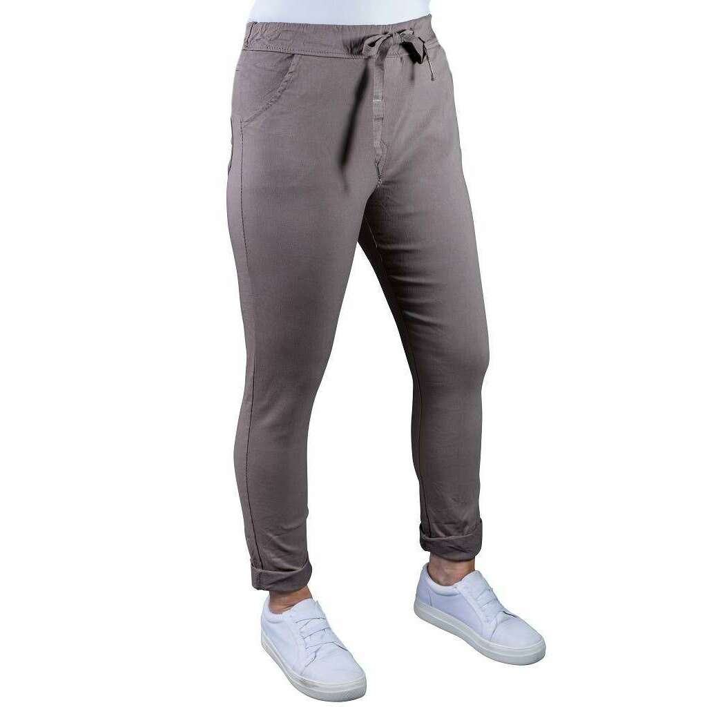 [TINA Stephens Italy/Tees By Tina - Haley Stretch Tie Waist Pant (PL119): 100 White / One Size], [], [TINA Stephens Italy/Tees By Tina], [Plum Bottom].