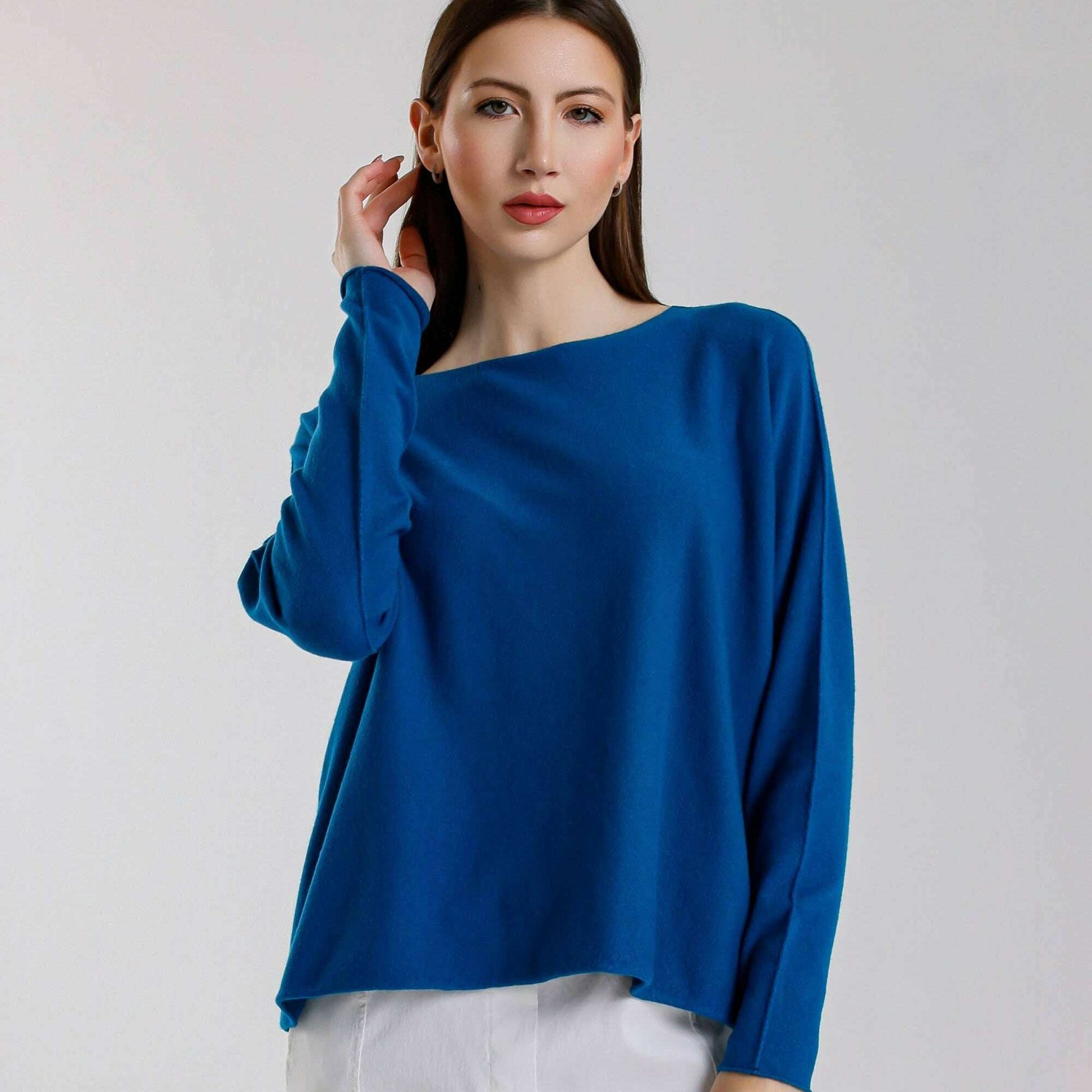 TINA Stephens Italy/Tees By Tina - Laurin Seriously Soft Jewel Neck Sweater Cobalt, Sweaters, TINA Stephens Italy/Tees By Tina, Plum Bottom
