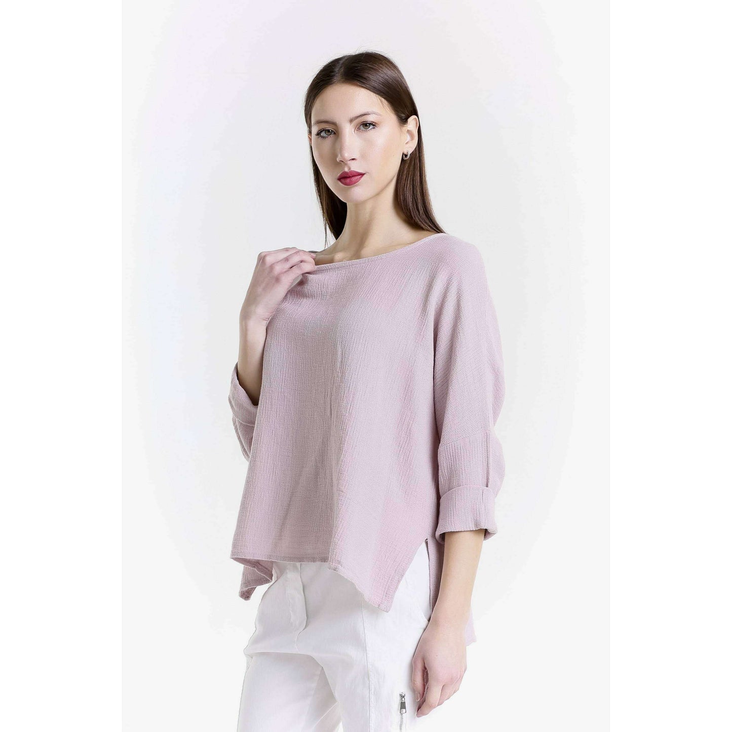 [TINA Stephens Italy/Tees By Tina - Noa Long Sleeve Raglan Top (BLS116): 100 White], [], [TINA Stephens Italy/Tees By Tina], [Plum Bottom].