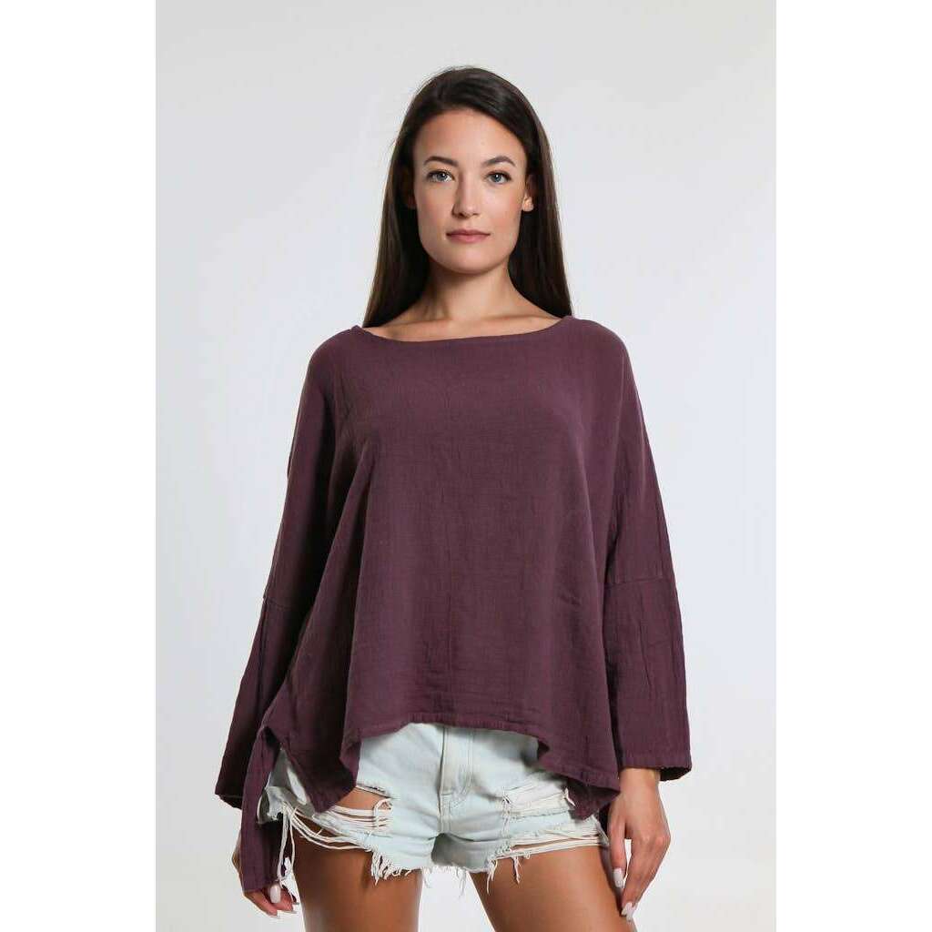 [TINA Stephens Italy/Tees By Tina - Noa Long Sleeve Raglan Top (BLS116): 100 White], [], [TINA Stephens Italy/Tees By Tina], [Plum Bottom].