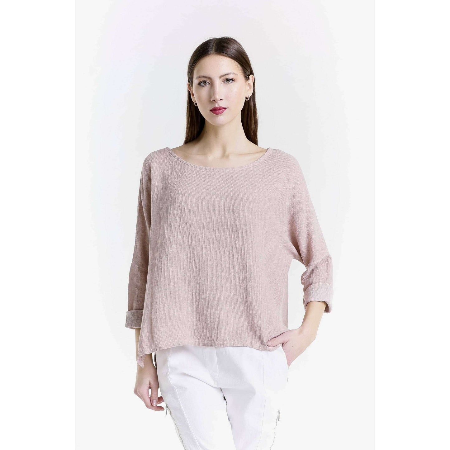 [TINA Stephens Italy/Tees By Tina - Noa Long Sleeve Raglan Top (BLS116): 100 White], [], [TINA Stephens Italy/Tees By Tina], [Plum Bottom].