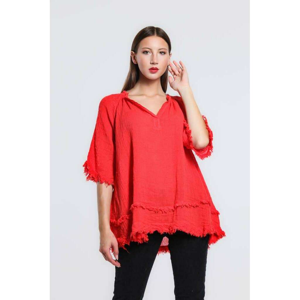 [TINA Stephens Italy/Tees By Tina - Zariah Crinkle Linen Raw Edge Top (BB104): 100 White], [], [TINA Stephens Italy/Tees By Tina], [Plum Bottom].