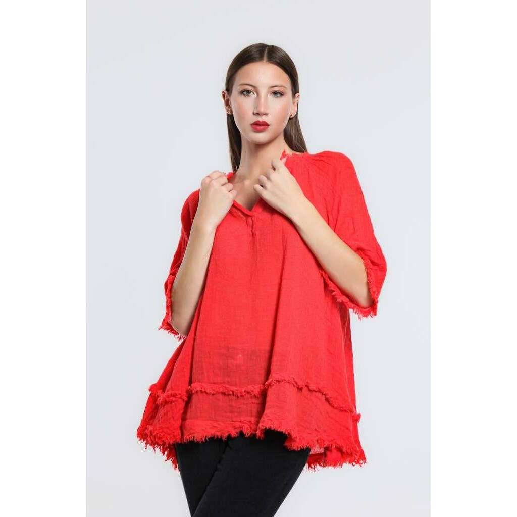 [TINA Stephens Italy/Tees By Tina - Zariah Crinkle Linen Raw Edge Top (BB104): 100 White], [], [TINA Stephens Italy/Tees By Tina], [Plum Bottom].
