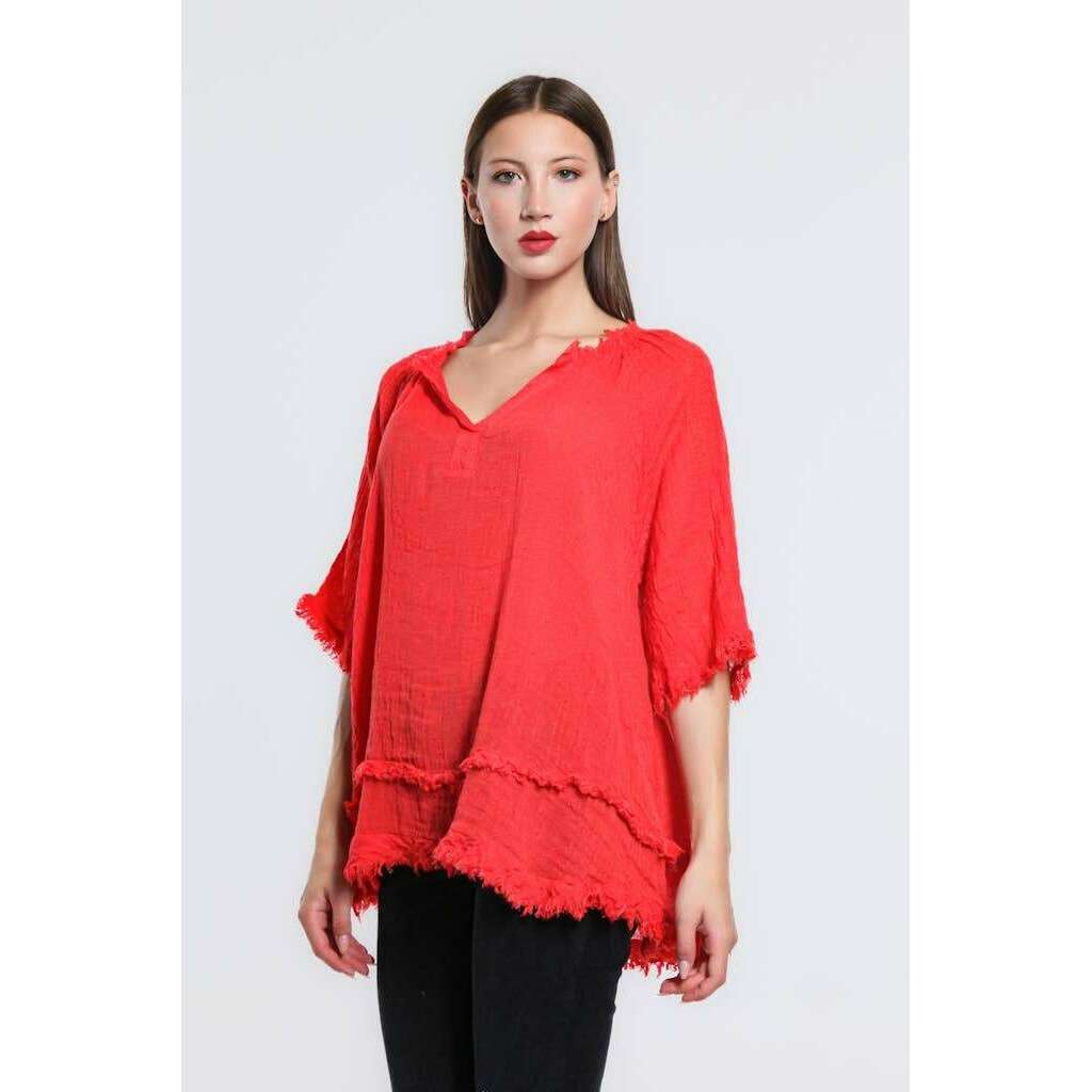 [TINA Stephens Italy/Tees By Tina - Zariah Crinkle Linen Raw Edge Top (BB104): 100 White], [], [TINA Stephens Italy/Tees By Tina], [Plum Bottom].