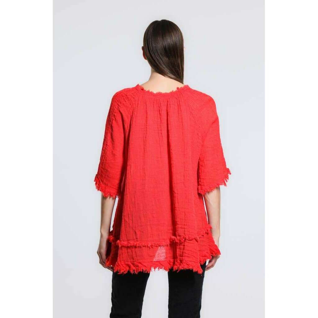 [TINA Stephens Italy/Tees By Tina - Zariah Crinkle Linen Raw Edge Top (BB104): 100 White], [], [TINA Stephens Italy/Tees By Tina], [Plum Bottom].