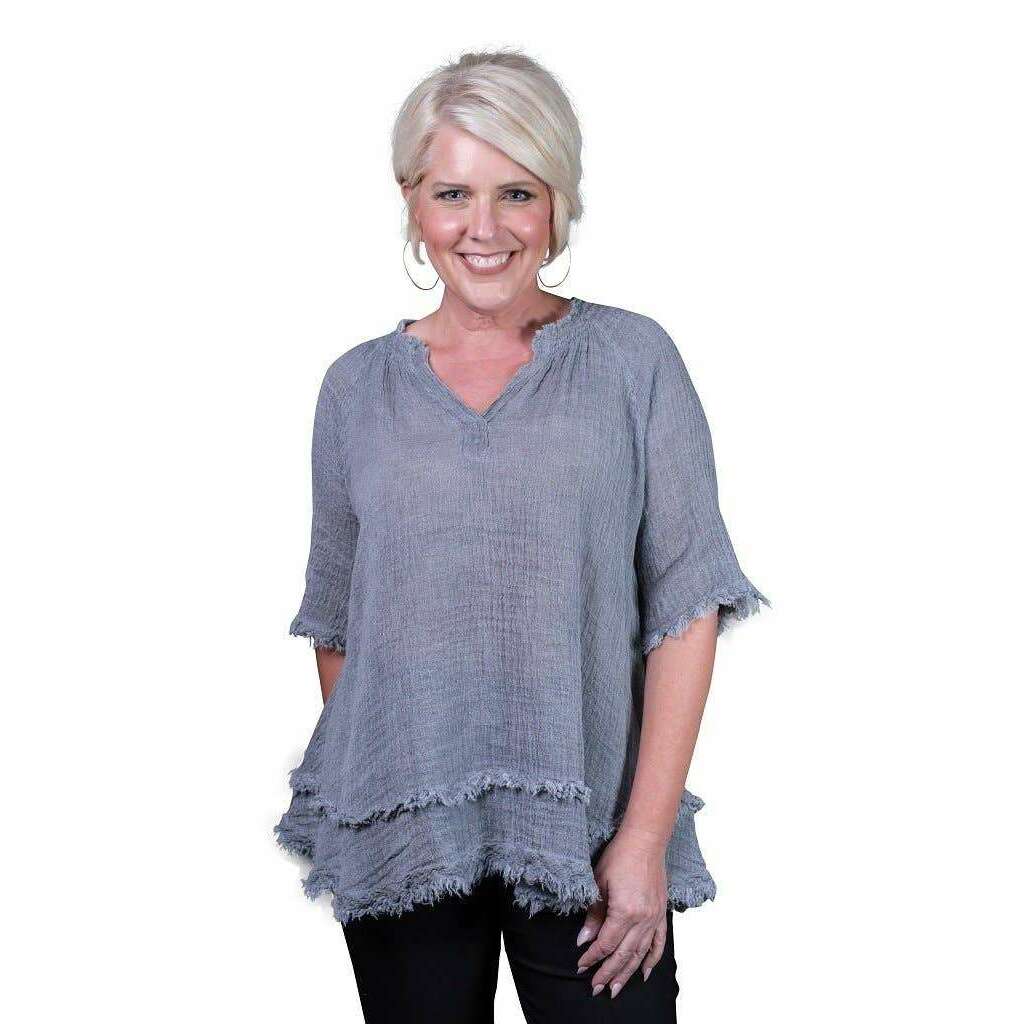 [TINA Stephens Italy/Tees By Tina - Zariah Crinkle Linen Raw Edge Top (BB104): 100 White], [], [TINA Stephens Italy/Tees By Tina], [Plum Bottom].