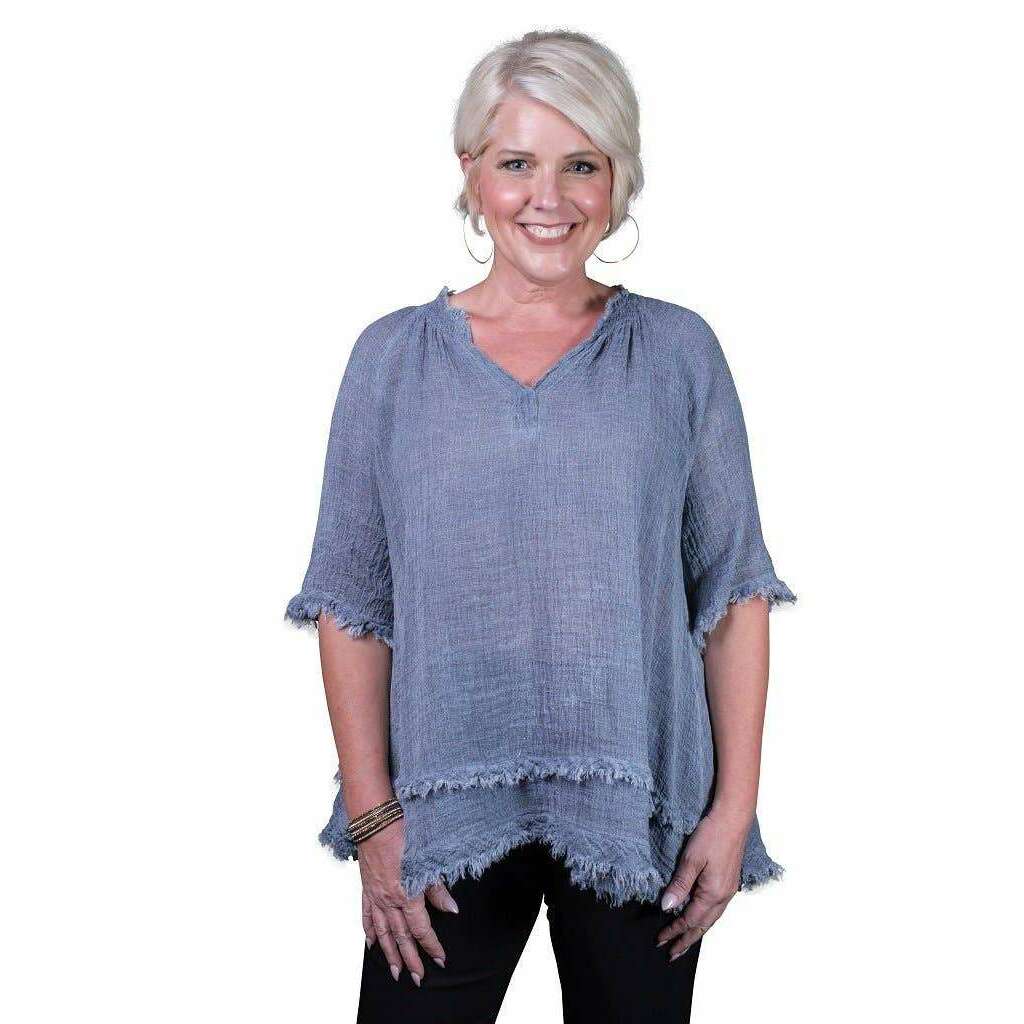 [TINA Stephens Italy/Tees By Tina - Zariah Crinkle Linen Raw Edge Top (BB104): 100 White], [], [TINA Stephens Italy/Tees By Tina], [Plum Bottom].