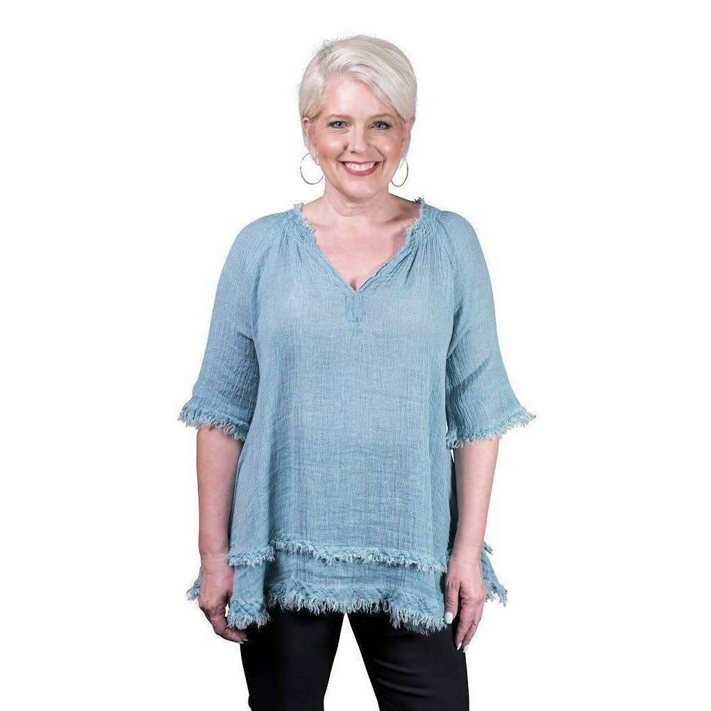 [TINA Stephens Italy/Tees By Tina - Zariah Crinkle Linen Raw Edge Top (BB104): 100 White], [], [TINA Stephens Italy/Tees By Tina], [Plum Bottom].