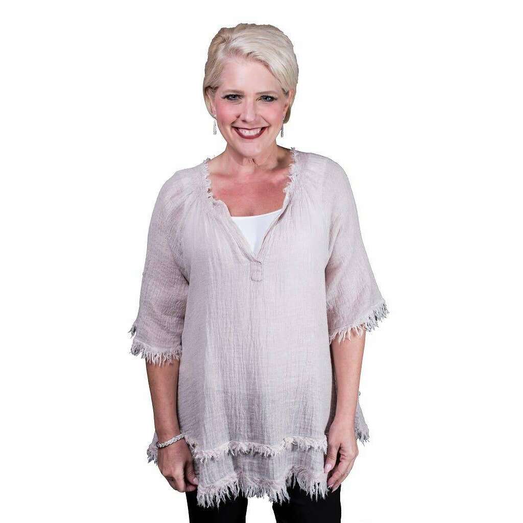 [TINA Stephens Italy/Tees By Tina - Zariah Crinkle Linen Raw Edge Top (BB104): 100 White], [], [TINA Stephens Italy/Tees By Tina], [Plum Bottom].