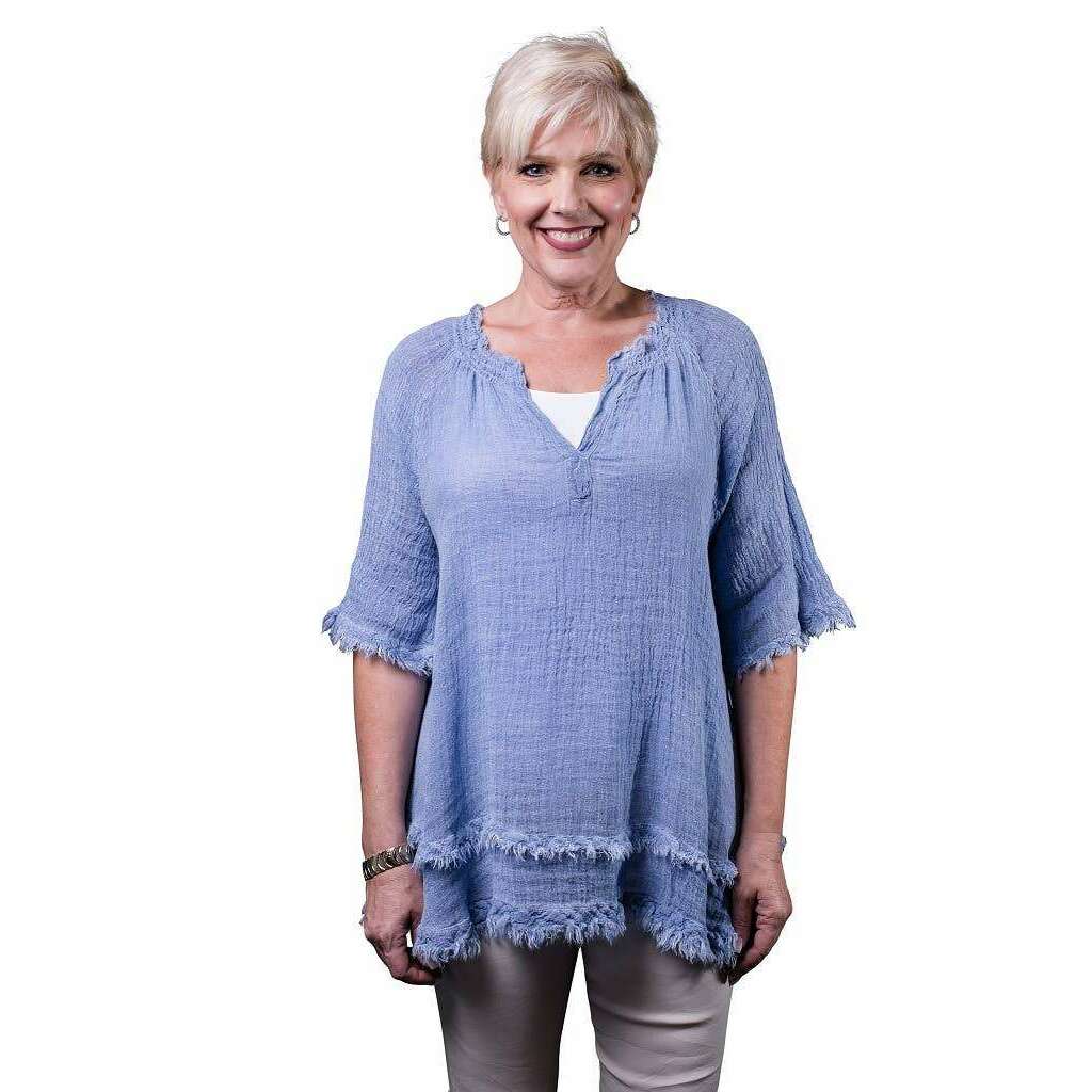 [TINA Stephens Italy/Tees By Tina - Zariah Crinkle Linen Raw Edge Top (BB104): 100 White], [], [TINA Stephens Italy/Tees By Tina], [Plum Bottom].