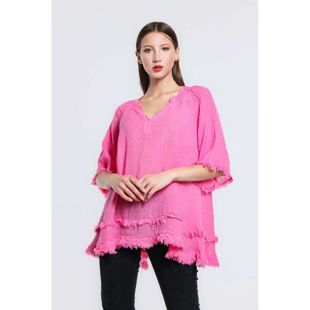 [TINA Stephens Italy/Tees By Tina - Zariah Crinkle Linen Raw Edge Top (BB104): 100 White], [], [TINA Stephens Italy/Tees By Tina], [Plum Bottom].