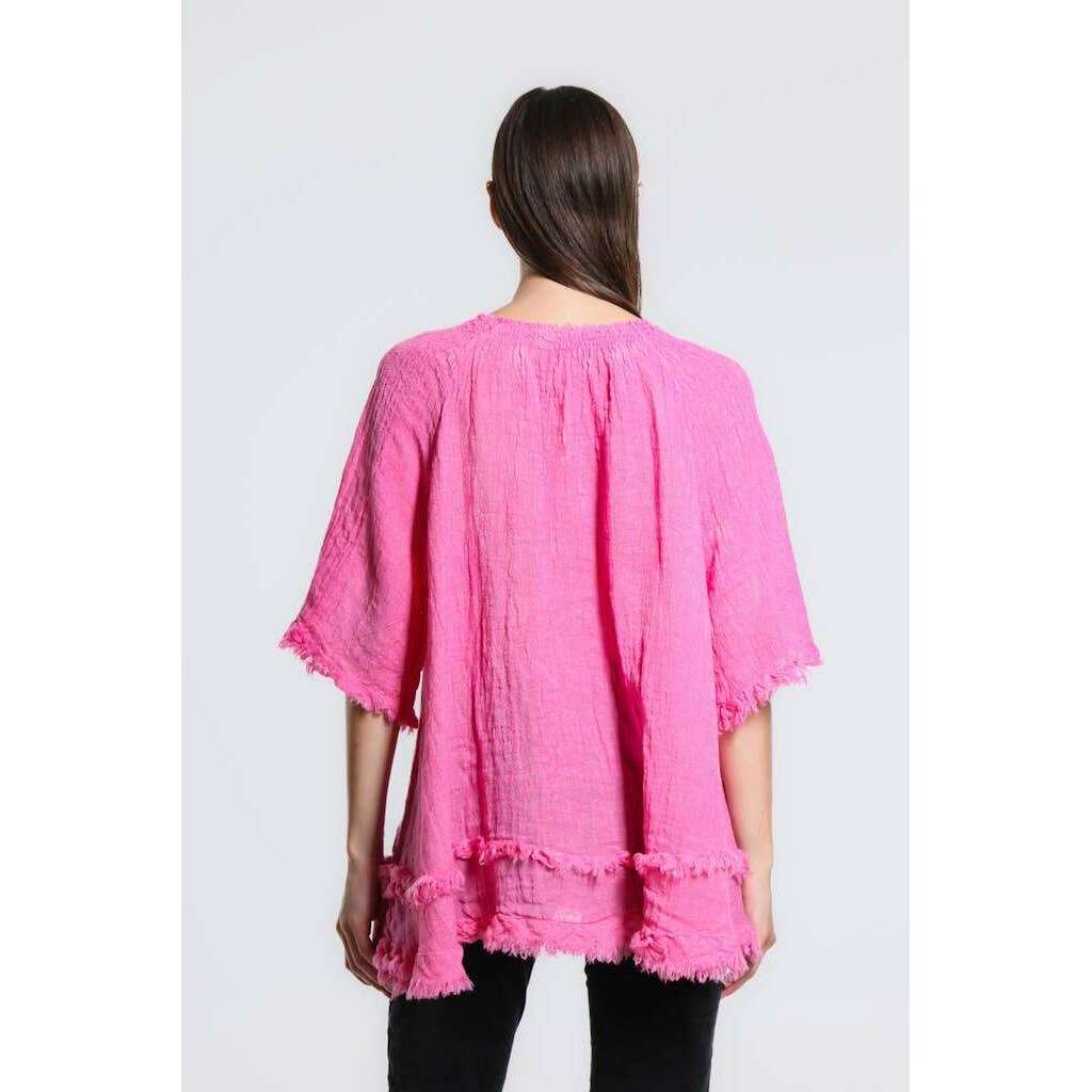 [TINA Stephens Italy/Tees By Tina - Zariah Crinkle Linen Raw Edge Top (BB104): 100 White], [], [TINA Stephens Italy/Tees By Tina], [Plum Bottom].
