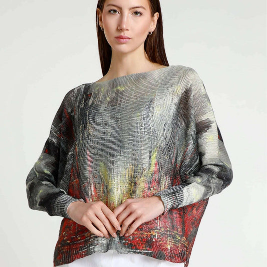 TINA Stephens Italy/Tees By Tina Abstract Danielle Batwing Open Knit Sweater Red Multi, Sweater, TINA Stephens Italy/Tees By Tina, Plum Bottom
