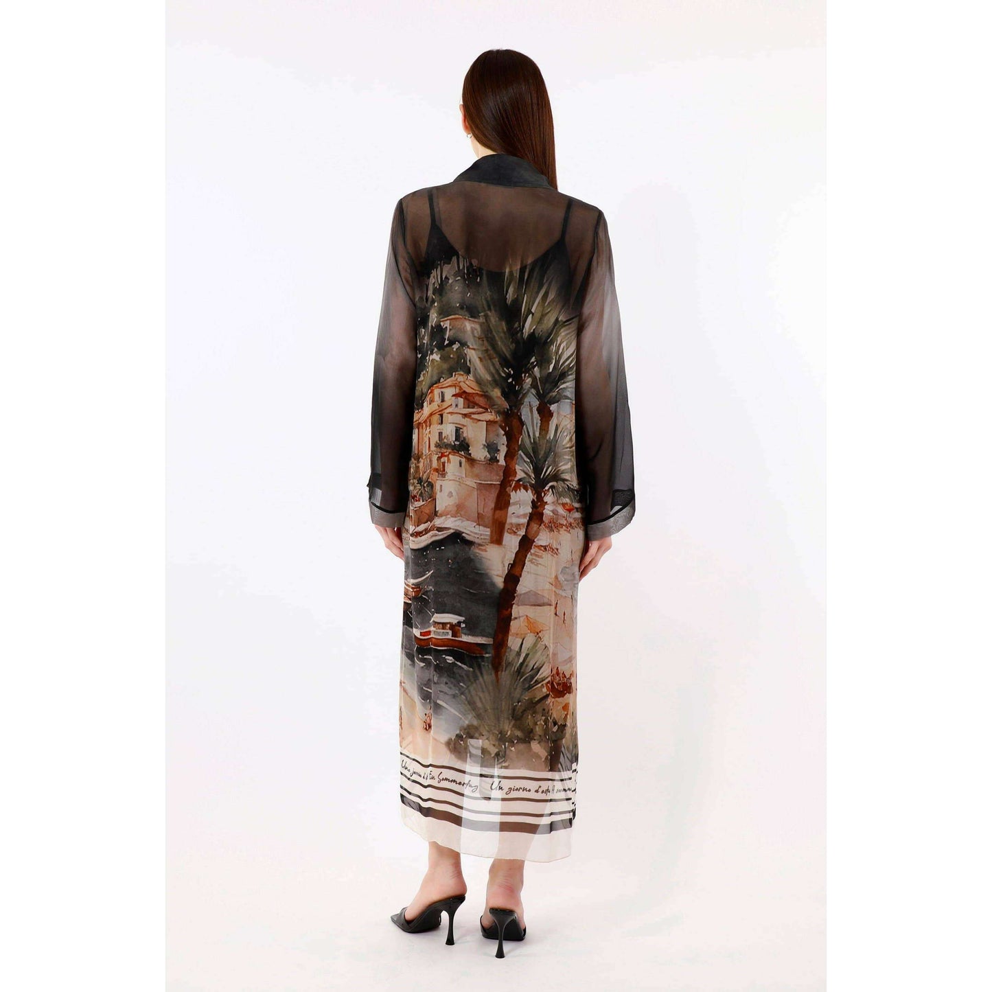 TINA Stephens Italy/Tees By Tina Asher Positano 3/4 Sleeve Silk Button Dress Black, Dresses, TINA Stephens Italy/Tees By Tina, Plum Bottom