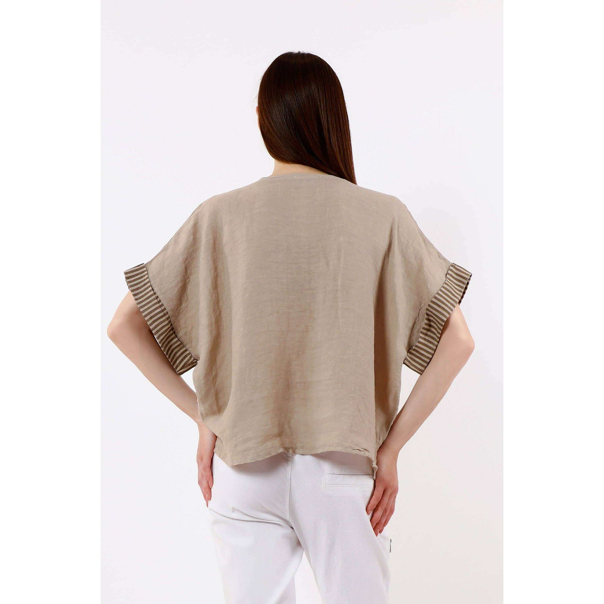 TINA Stephens Italy/Tees By Tina Brie Stripe Trim Short Sleeve Linen Top Cashmere, Tops, TINA Stephens Italy/Tees By Tina, Plum Bottom