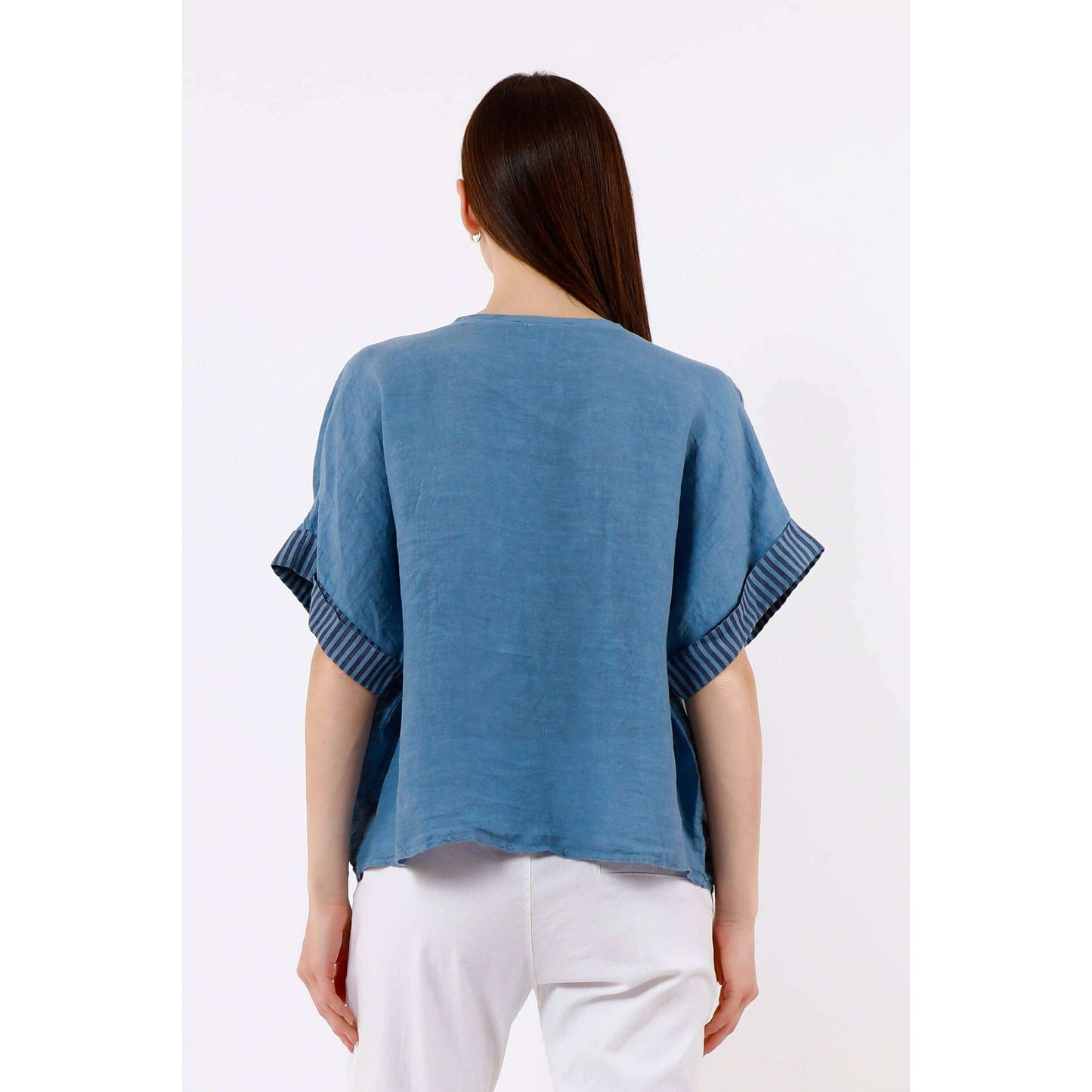 TINA Stephens Italy/Tees By Tina Brie Stripe Trim Short Sleeve Linen Top Jeans, Tops, TINA Stephens Italy/Tees By Tina, Plum Bottom