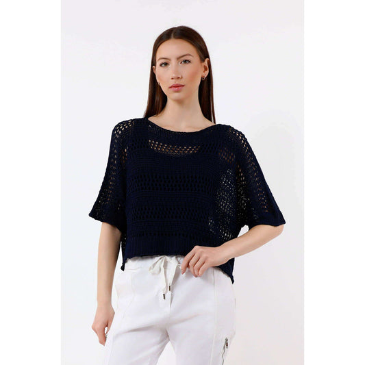 TINA Stephens Italy/Tees By Tina Divya Short Sleeve Cropped Open Knit Topper Navy, Tops, TINA Stephens Italy/Tees By Tina, Plum Bottom