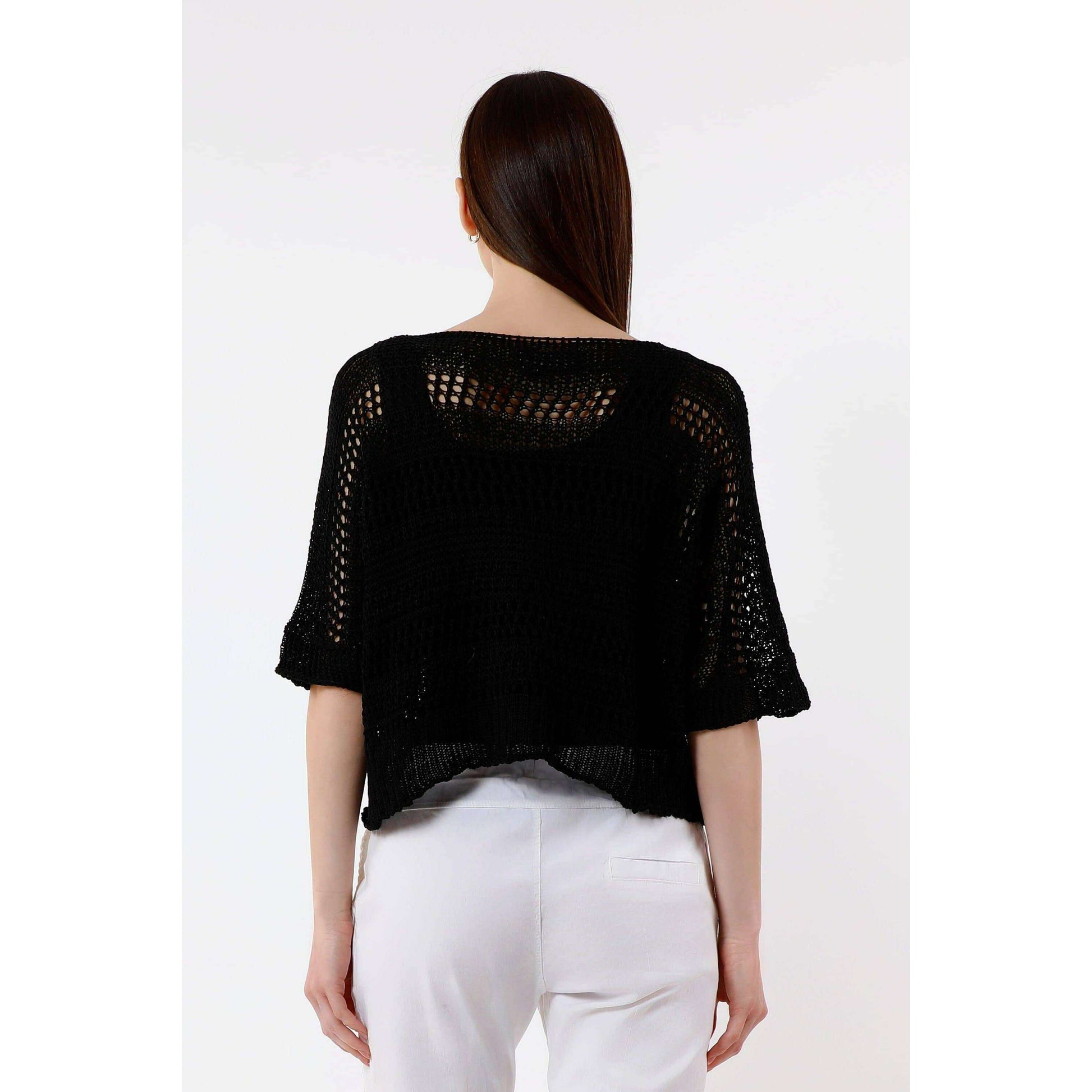 TINA Stephens Italy/Tees By Tina Divya Short Sleeve Cropped Open Knit Topper Navy, Tops, TINA Stephens Italy/Tees By Tina, Plum Bottom