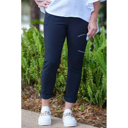 [TINA Stephens Italy/Tees By Tina - Haley Stretch Tie Waist Pant (PL119): 409 Navy / One Size], [CLOTHING], [TINA Stephens Italy/Tees By Tina], [Plum Bottom].
