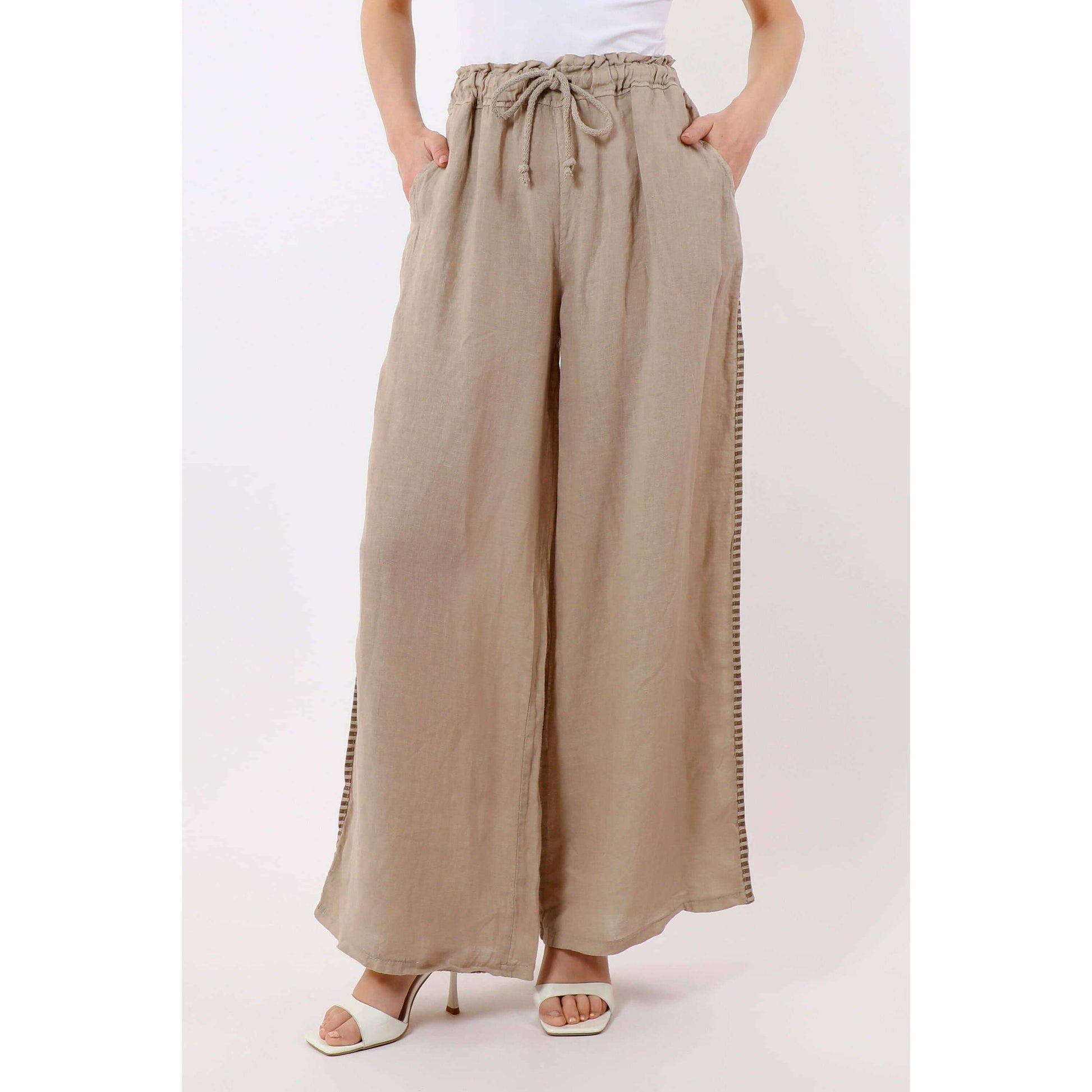 TINA Stephens Italy/Tees By Tina Harlowe Stripe Trim Linen Pant Cashmere, Pants, TINA Stephens Italy/Tees By Tina, Plum Bottom