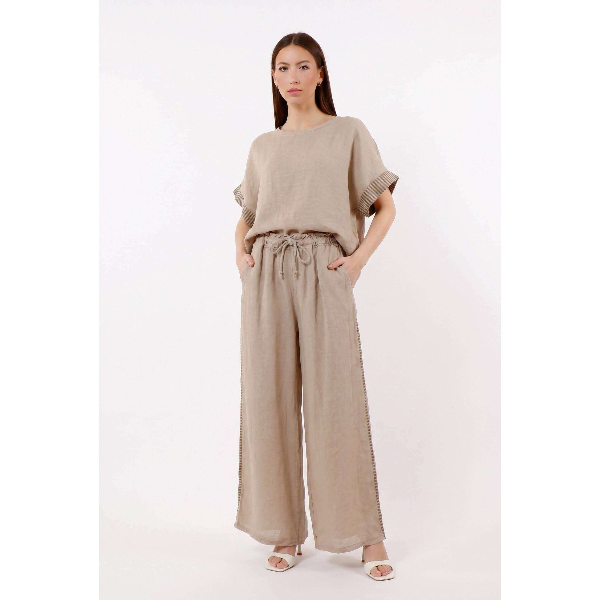 TINA Stephens Italy/Tees By Tina Harlowe Stripe Trim Linen Pant Cashmere, Pants, TINA Stephens Italy/Tees By Tina, Plum Bottom