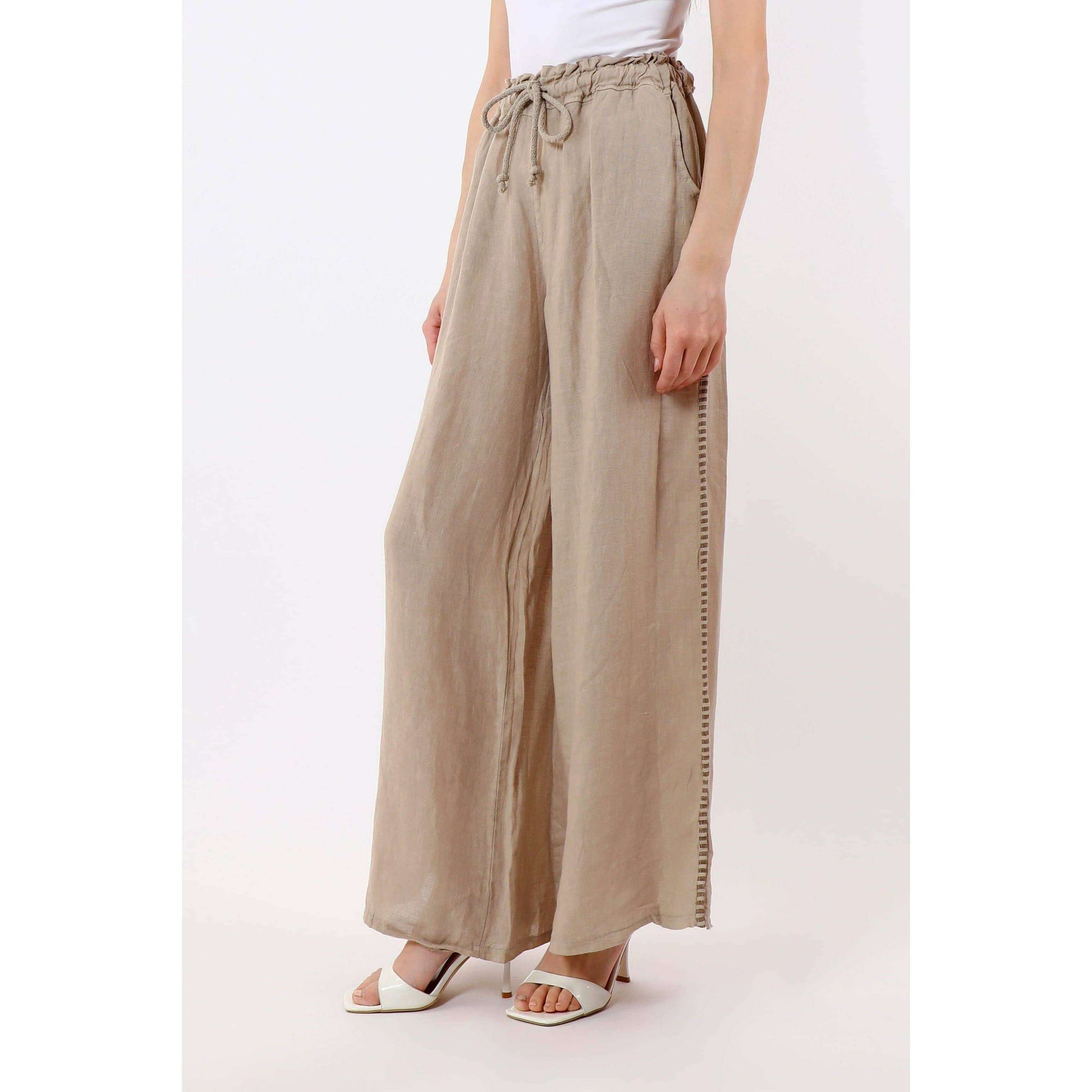 TINA Stephens Italy/Tees By Tina Harlowe Stripe Trim Linen Pant Cashmere, Pants, TINA Stephens Italy/Tees By Tina, Plum Bottom