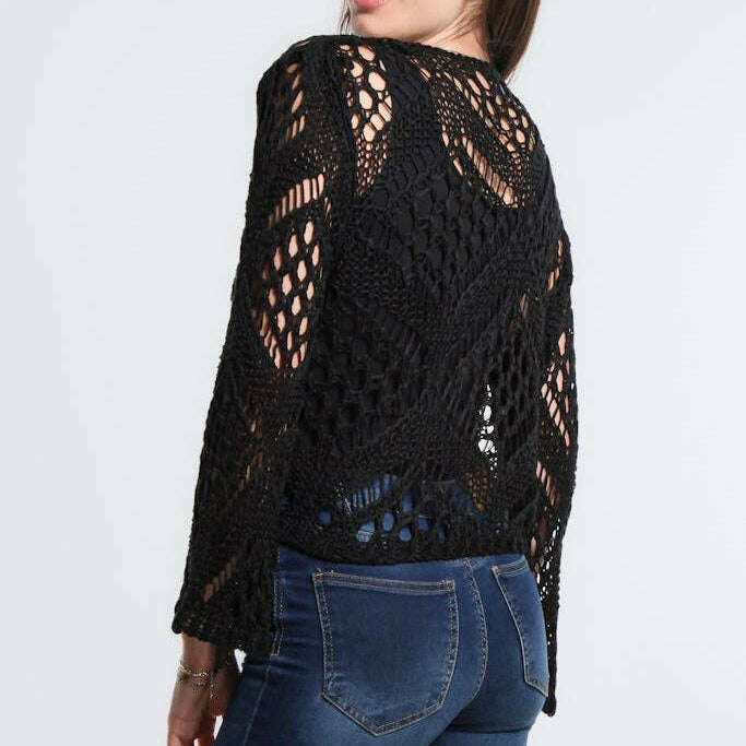 TINA Stephens Italy/Tees By Tina Kandra Open Knit Tie Front Bolero Black, Sweaters, TINA Stephens Italy/Tees By Tina, Plum Bottom