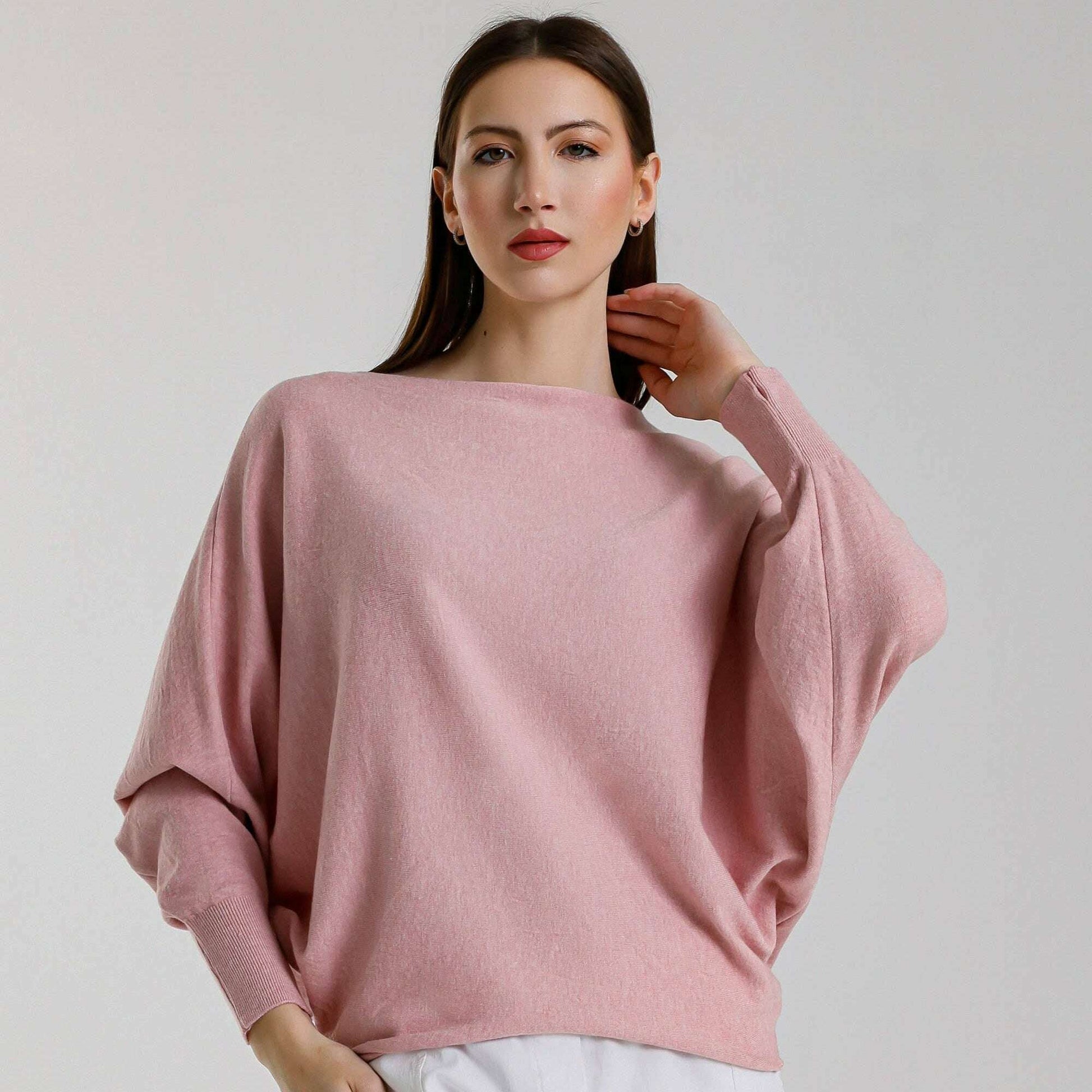 TINA Stephens Italy/Tees By Tina Mylah Seriously Soft Batwing Sweater Pink Melange, Sweater, TINA Stephens Italy/Tees By Tina, Plum Bottom