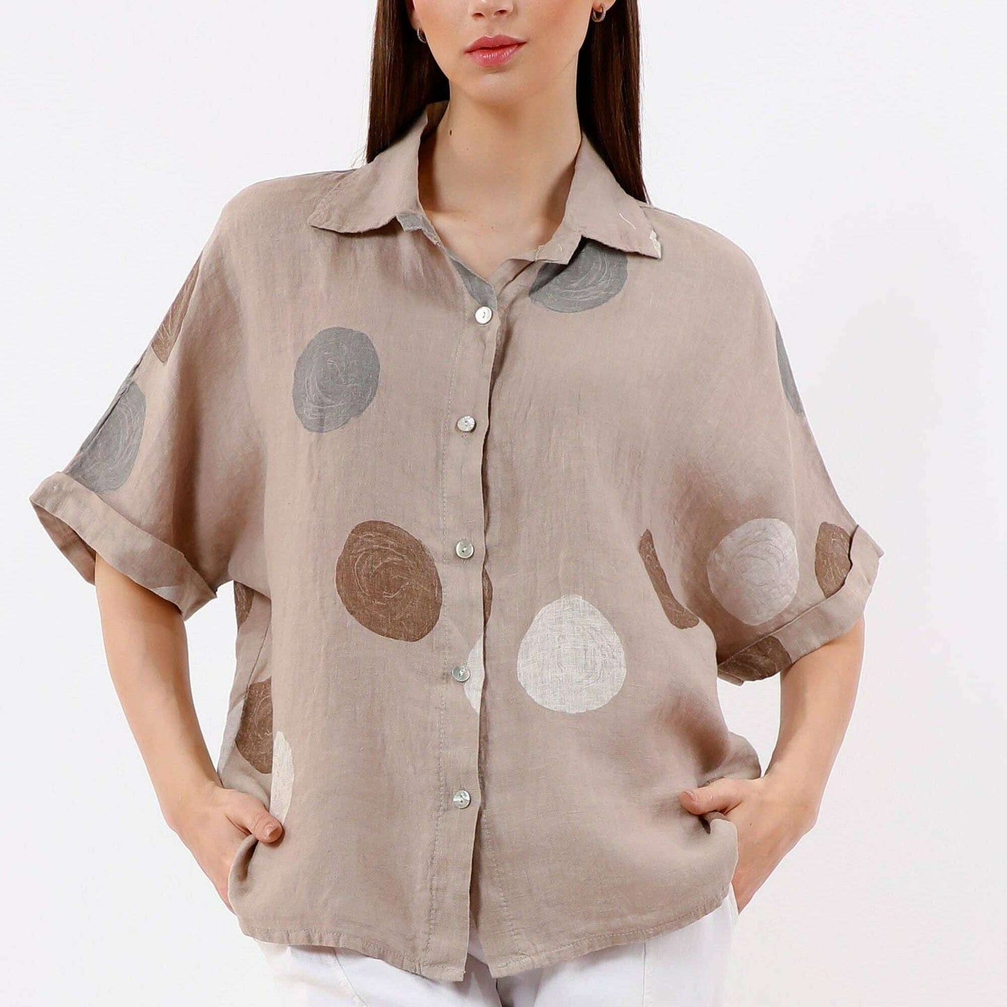 TINA Stephens Italy/Tees By Tina Ruth Circle Button-Front Linen Top Cashmere, Tops, TINA Stephens Italy/Tees By Tina, Plum Bottom