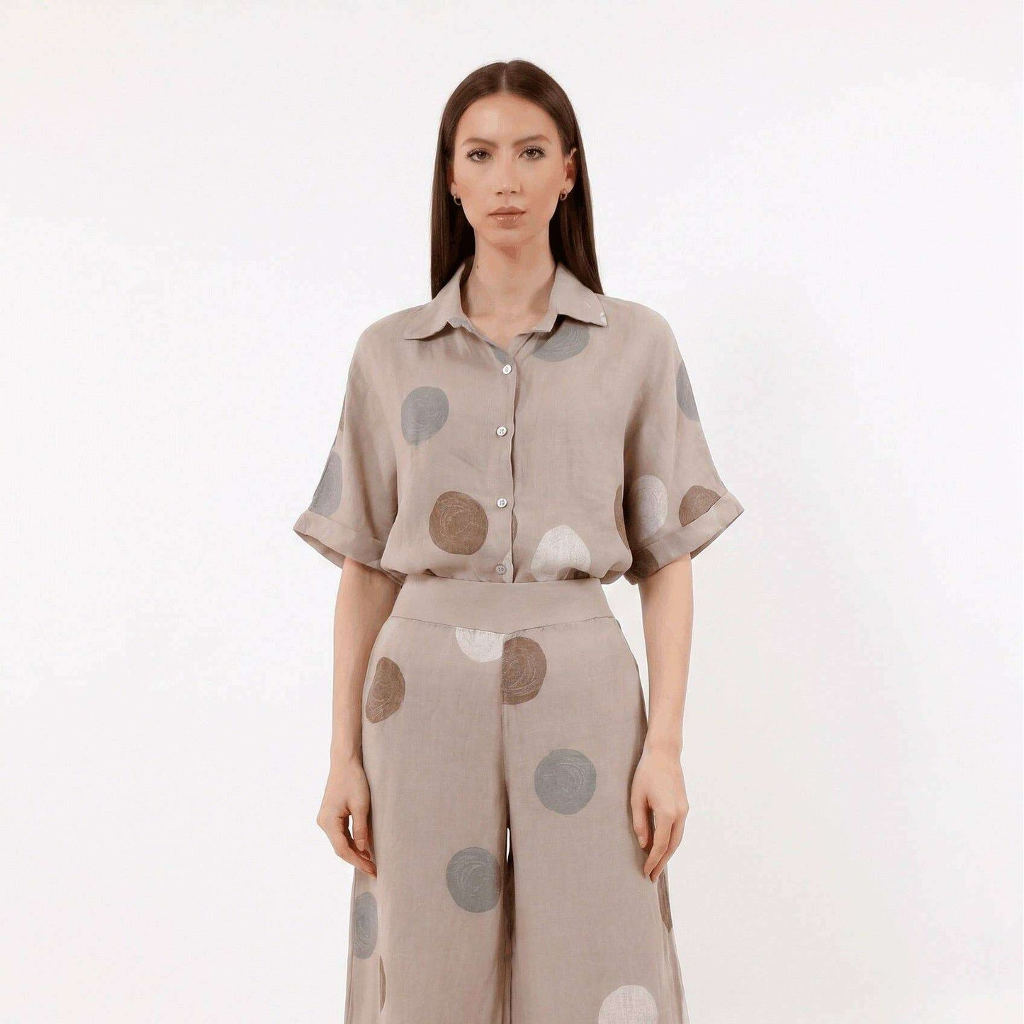 TINA Stephens Italy/Tees By Tina Ruth Circle Button-Front Linen Top Cashmere, Tops, TINA Stephens Italy/Tees By Tina, Plum Bottom
