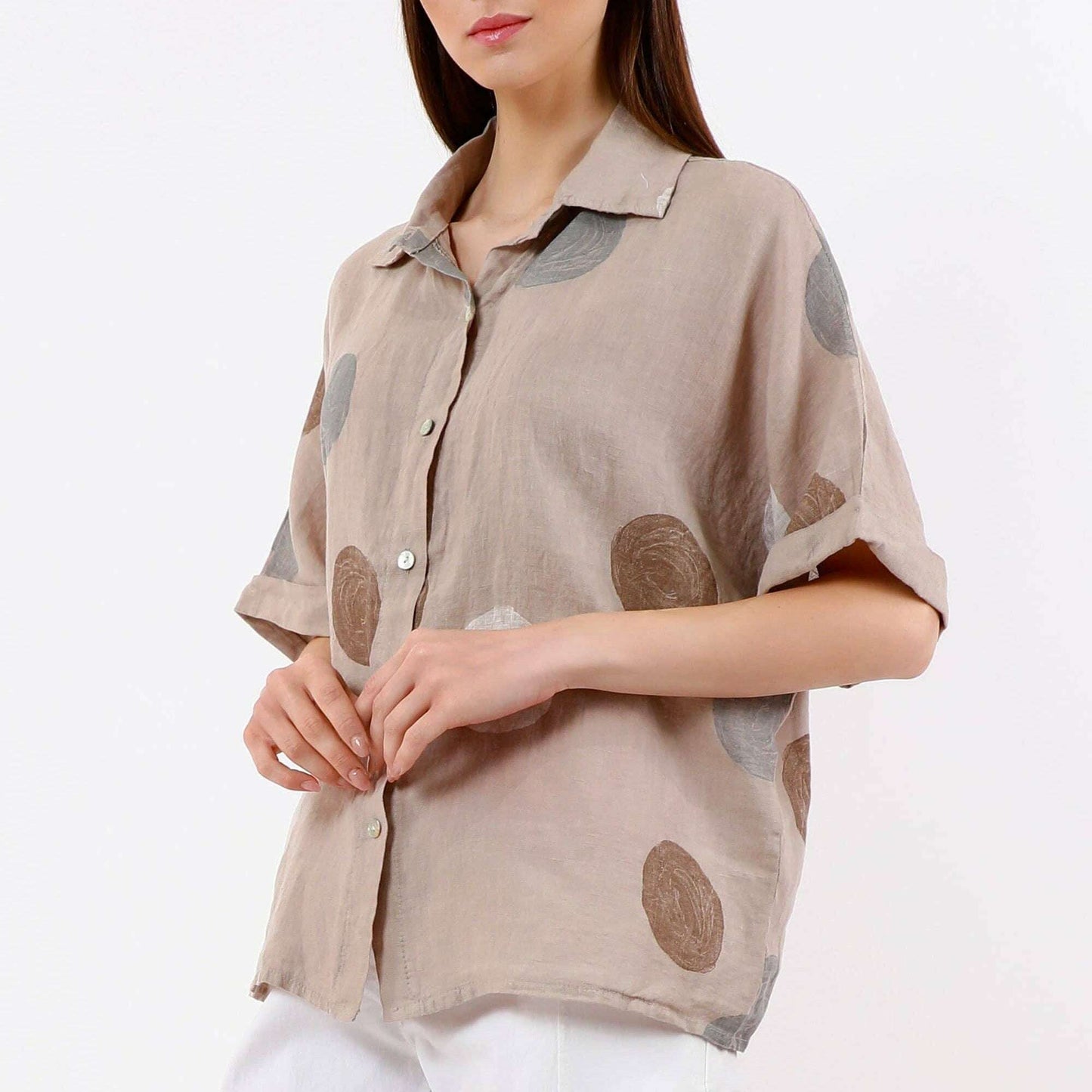 TINA Stephens Italy/Tees By Tina Ruth Circle Button-Front Linen Top Cashmere, Tops, TINA Stephens Italy/Tees By Tina, Plum Bottom