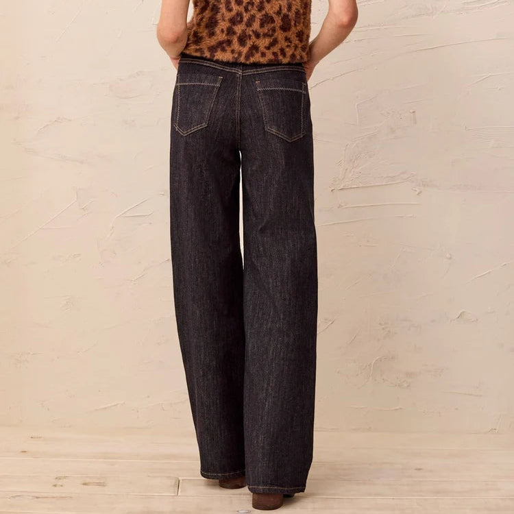 TRIBAL Audrey Embroidered Wide Denim Pant w/ Charm-Rinse