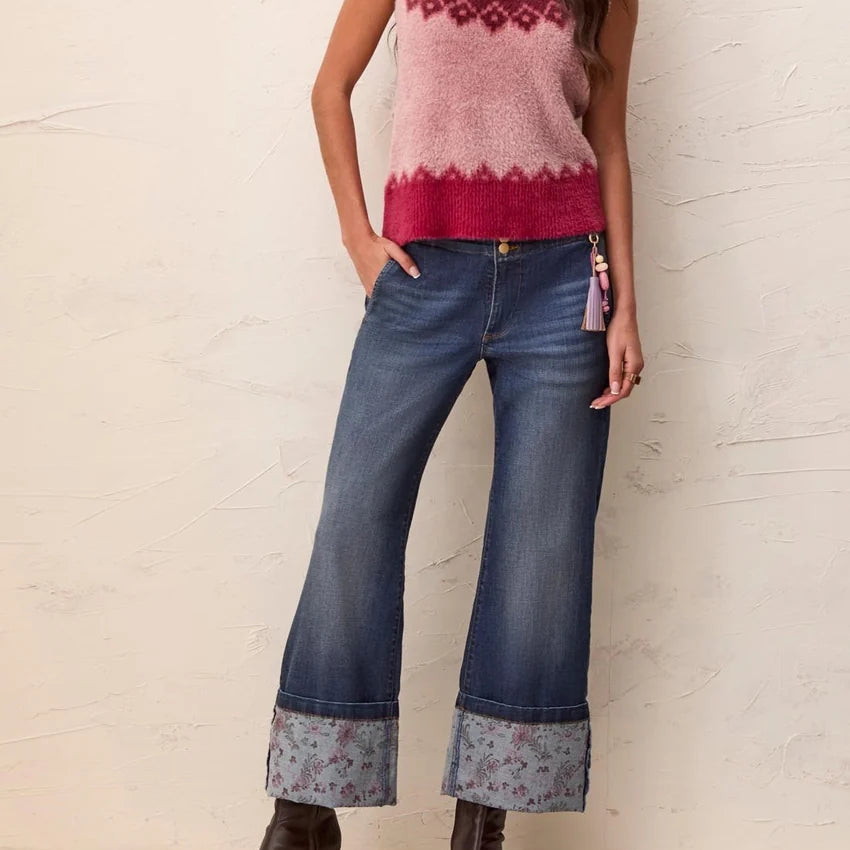 TRIBAL Audrey Palazzo with Printed Cuffs Blue Iris