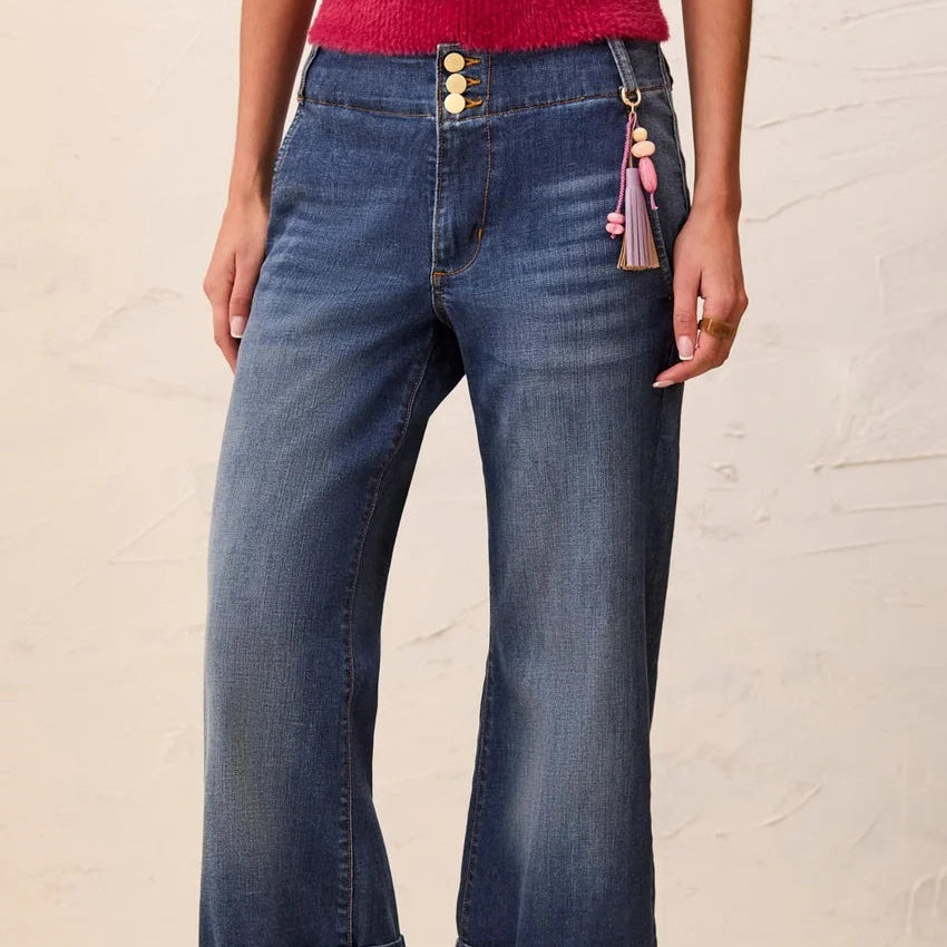TRIBAL Audrey Palazzo with Printed Cuffs Blue Iris
