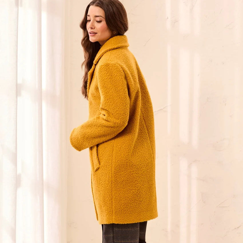 TRIBAL Boucle Single Breast Button-Front Coat Amber