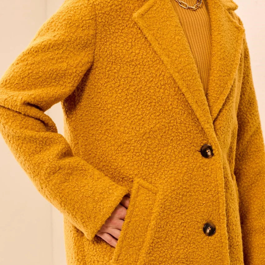 TRIBAL Boucle Single Breast Button-Front Coat Amber