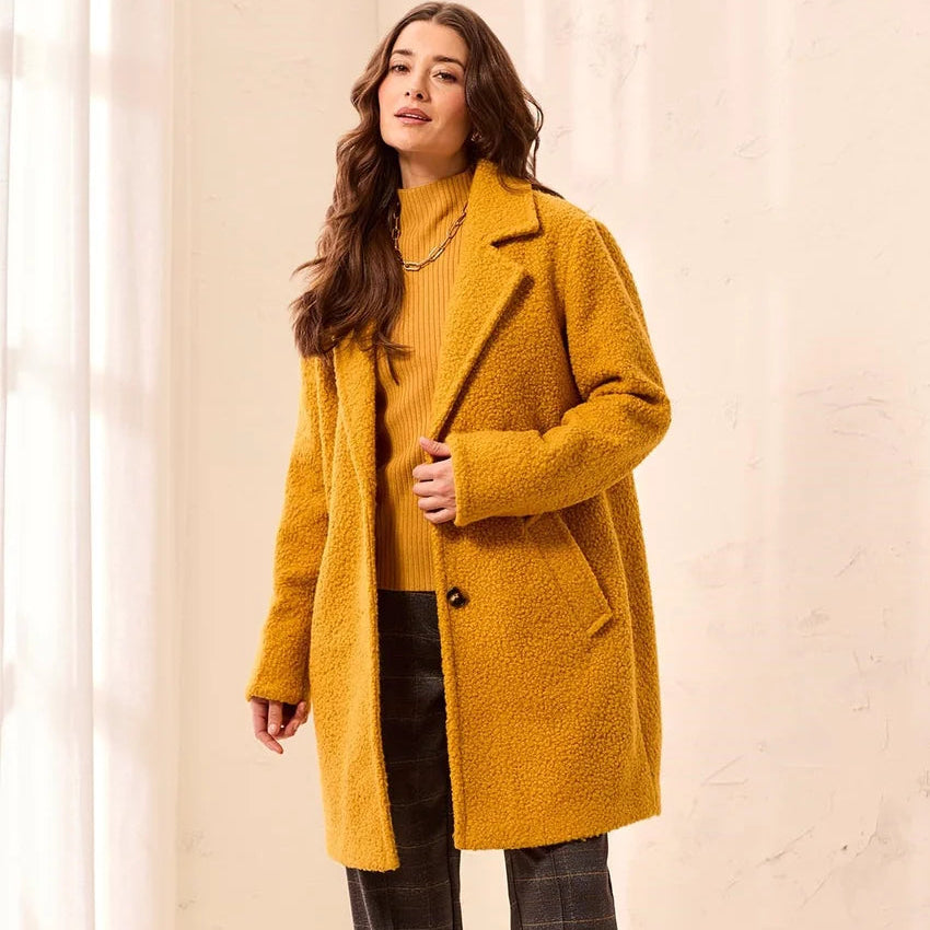 TRIBAL Boucle Single Breast Button-Front Coat Amber