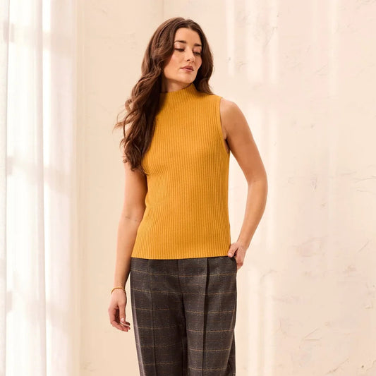 TRIBAL Sleeveless Funnel Neck Sweater Buff